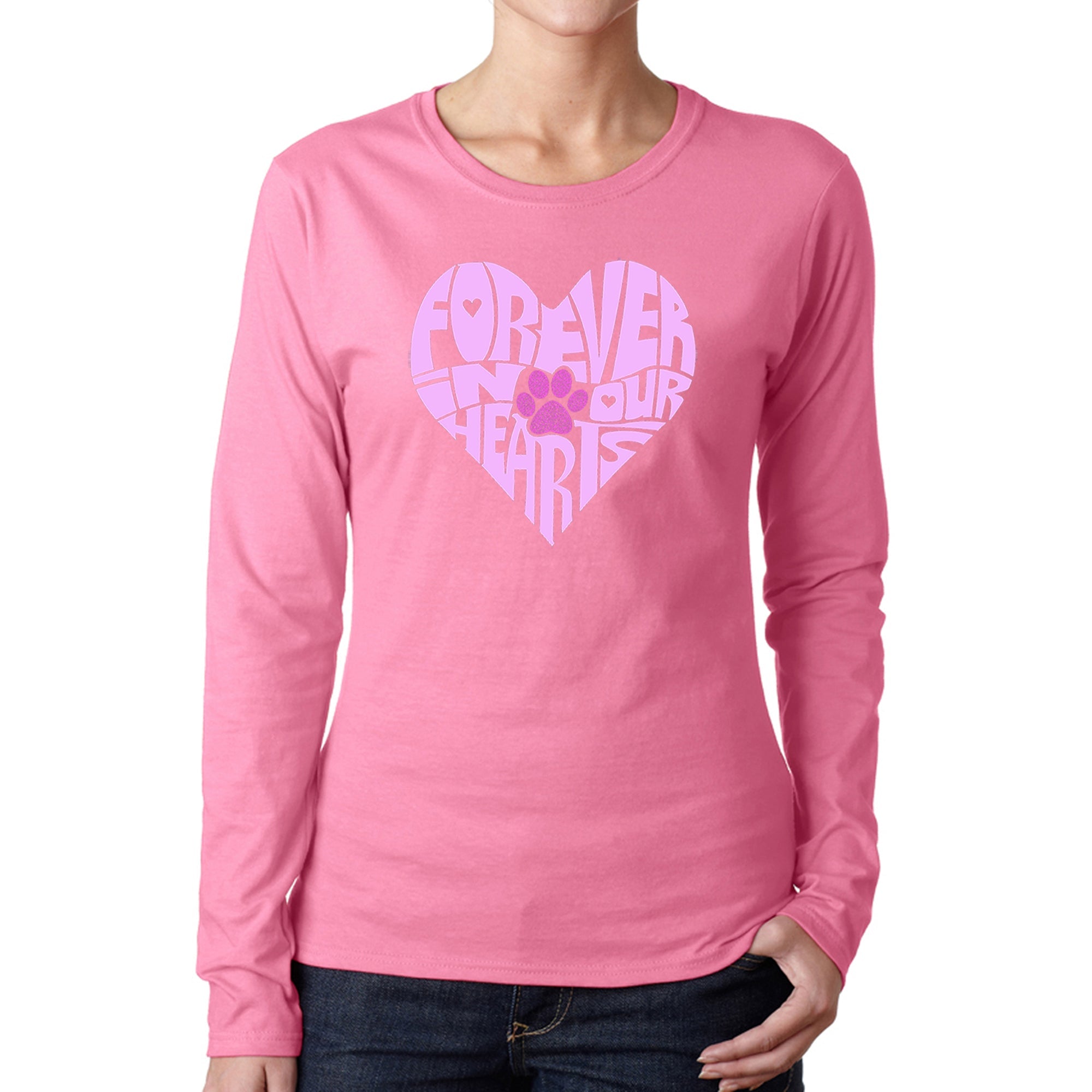 Forever In Our Hearts - Women's Word Art Long Sleeve T-Shirt - Pink - XXX-Large