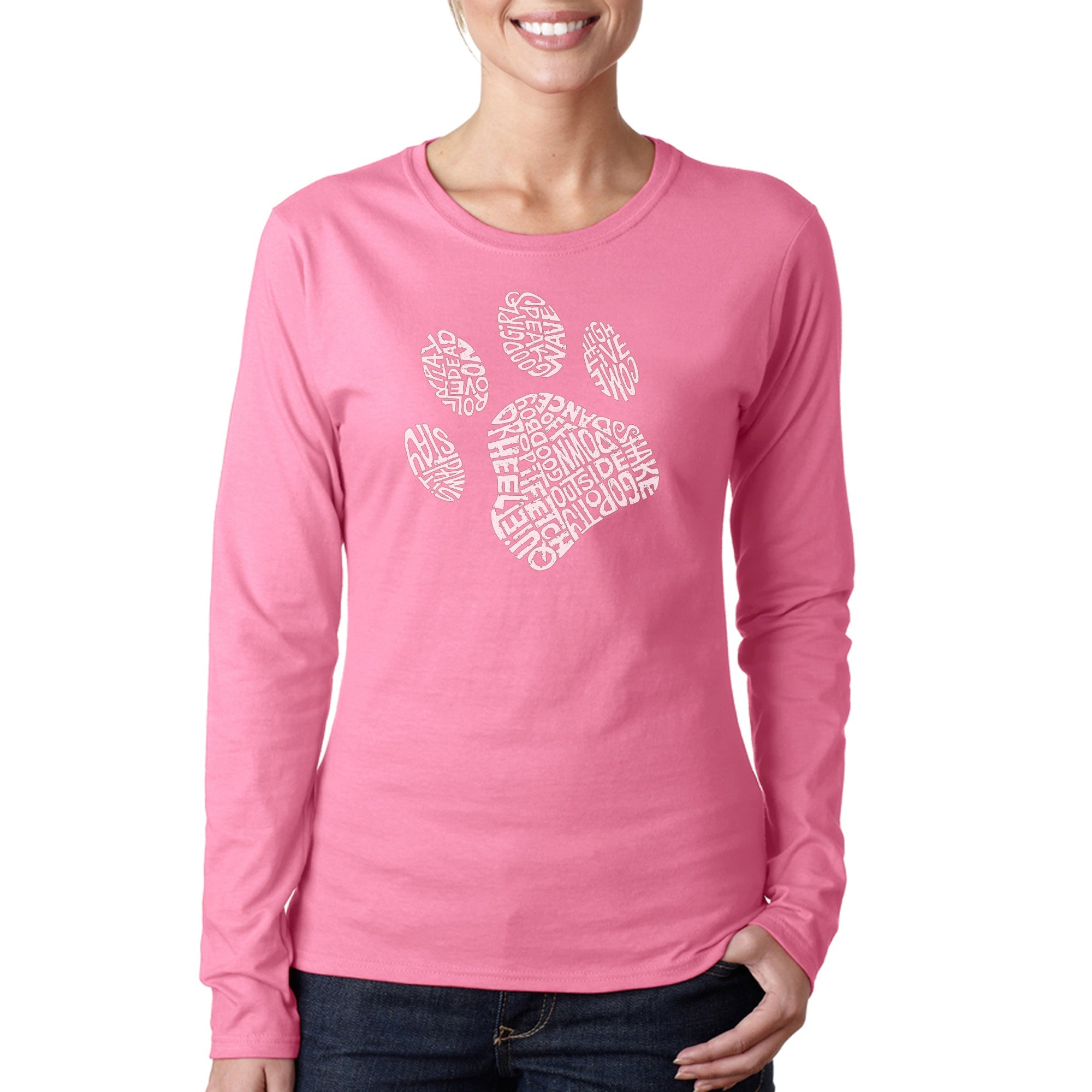Dog Paw - Women's Word Art Long Sleeve T-Shirt - Pink - XX-Large
