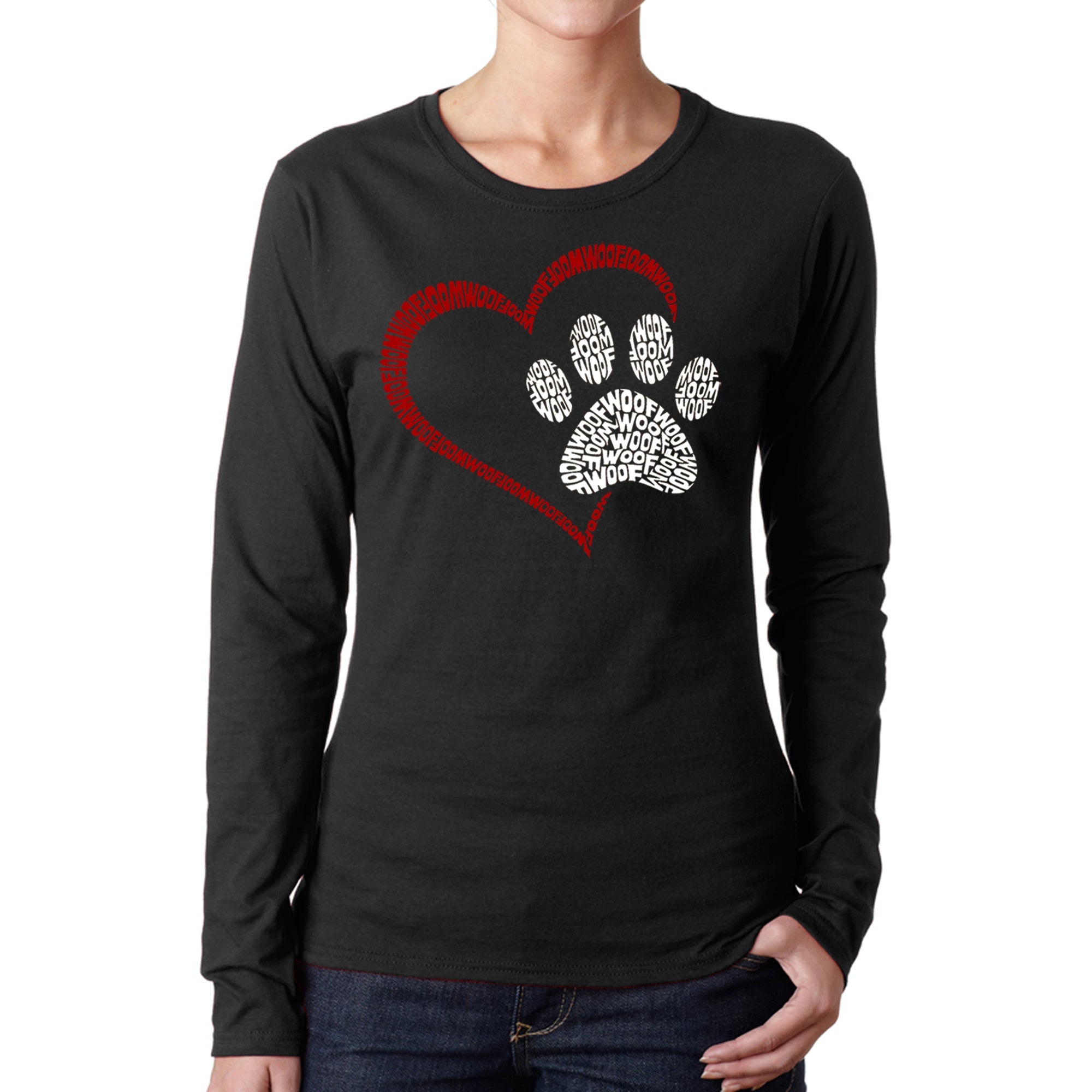 Paw Heart - Women's Word Art Long Sleeve T-Shirt - Black - XX-Large