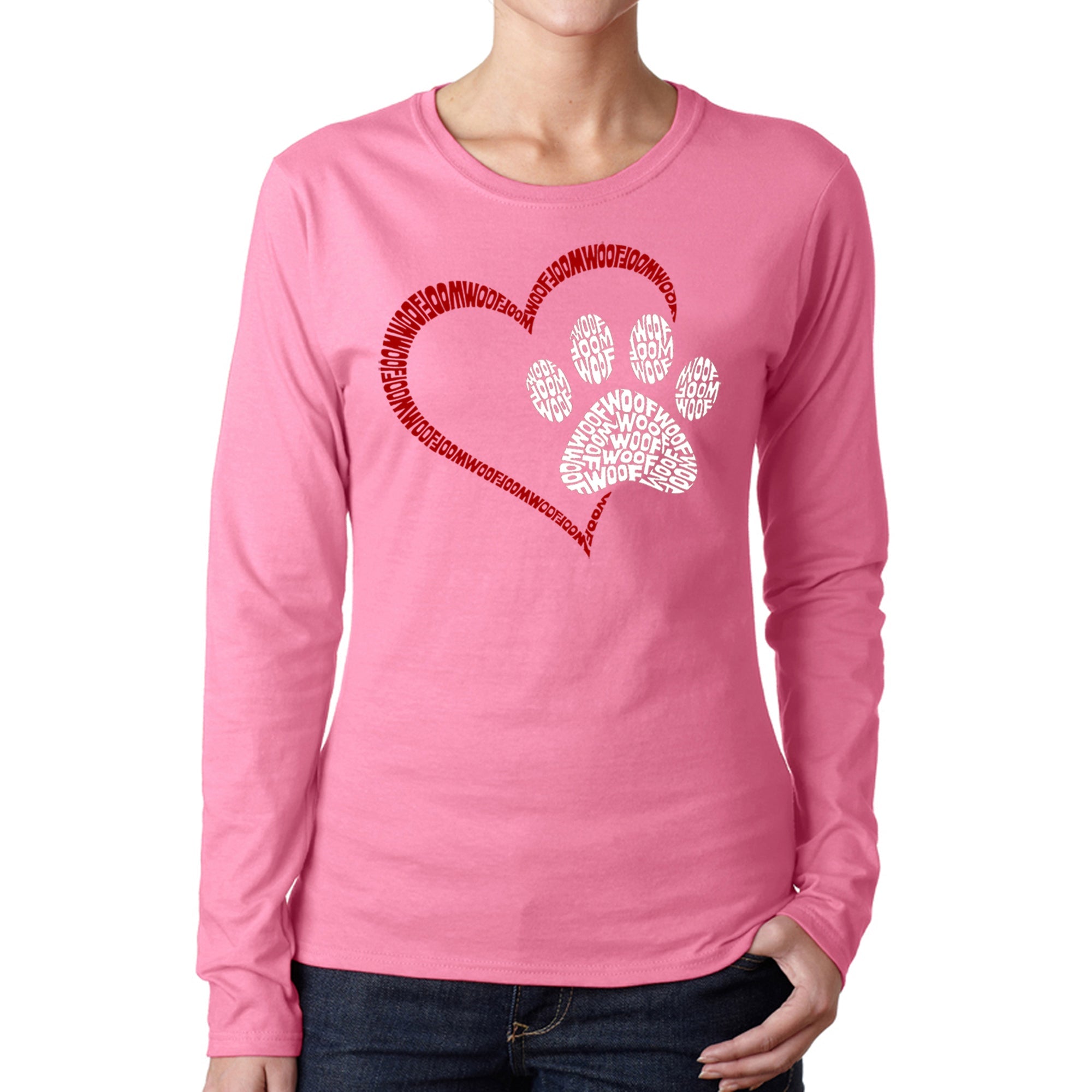 Paw Heart - Women's Word Art Long Sleeve T-Shirt - Pink - XXX-Large
