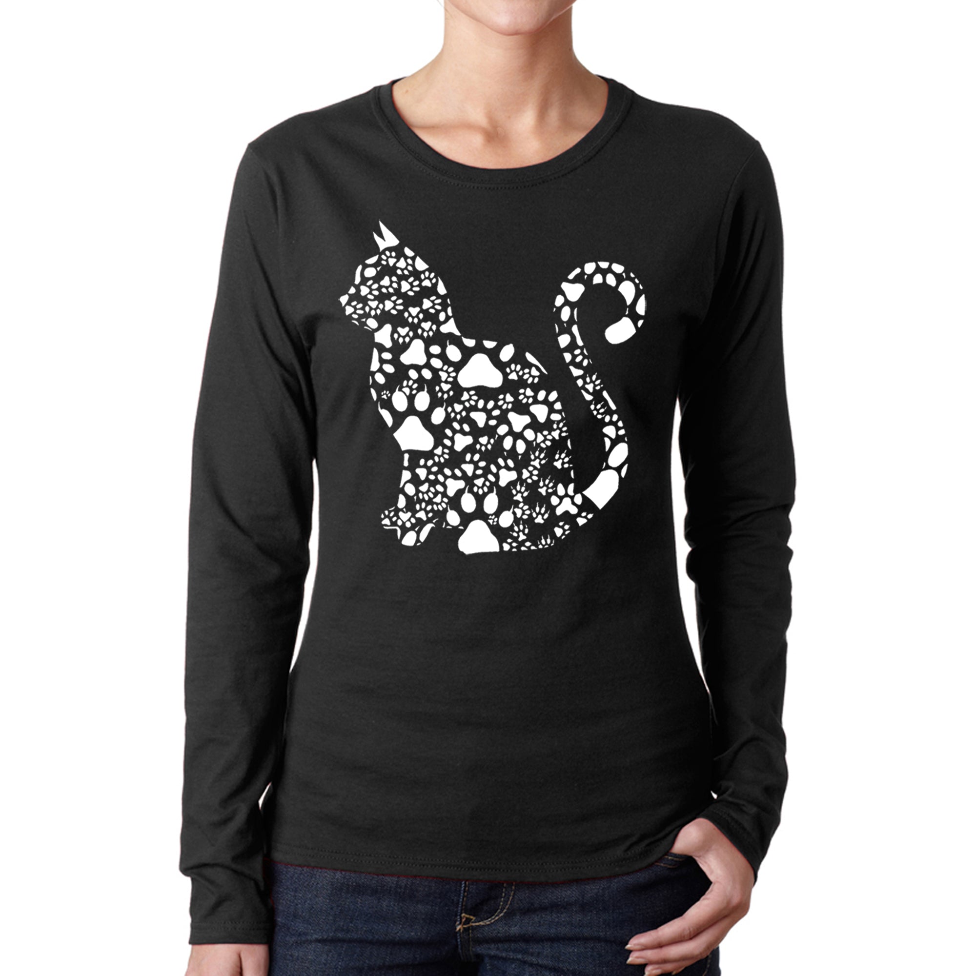 Cat Claws - Women's Word Art Long Sleeve T-Shirt - Black - Large