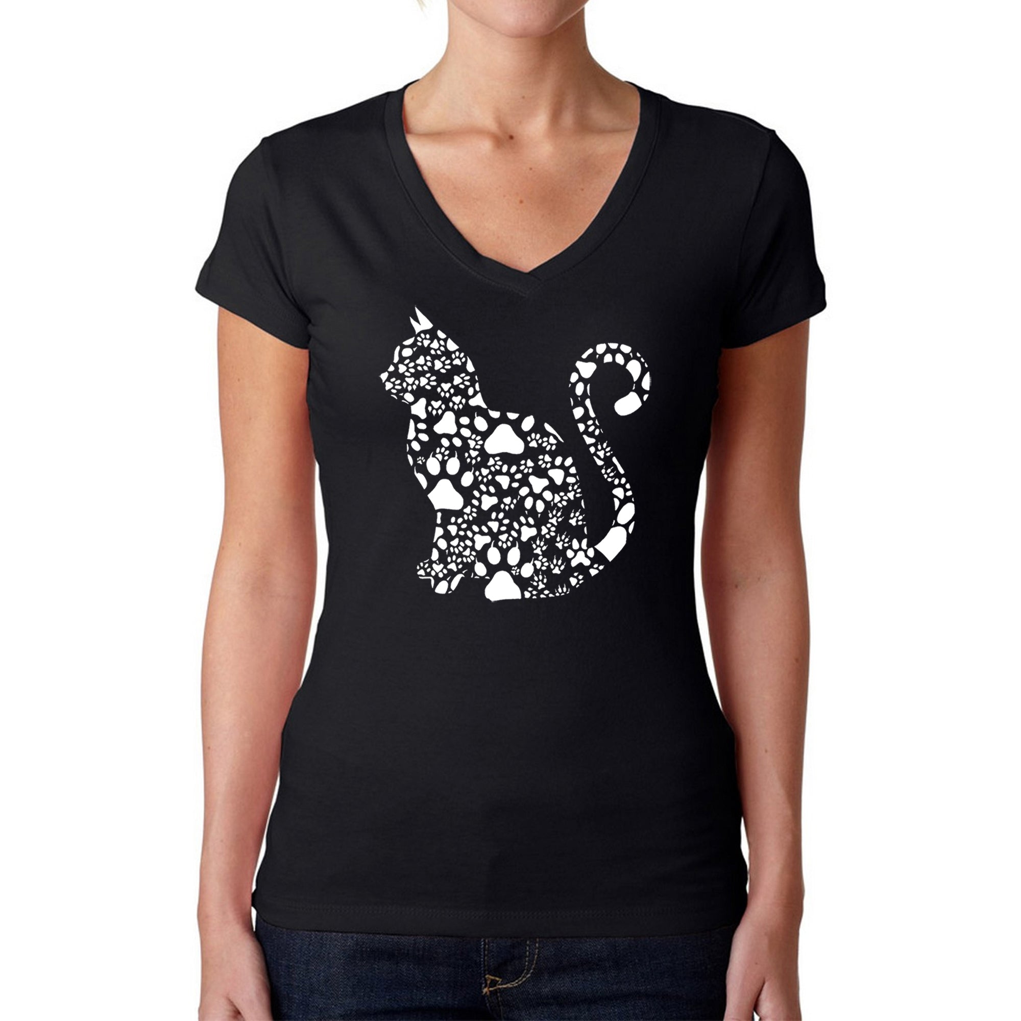 Cat Claws - Women's Word Art V-Neck T-Shirt - Medium - Black