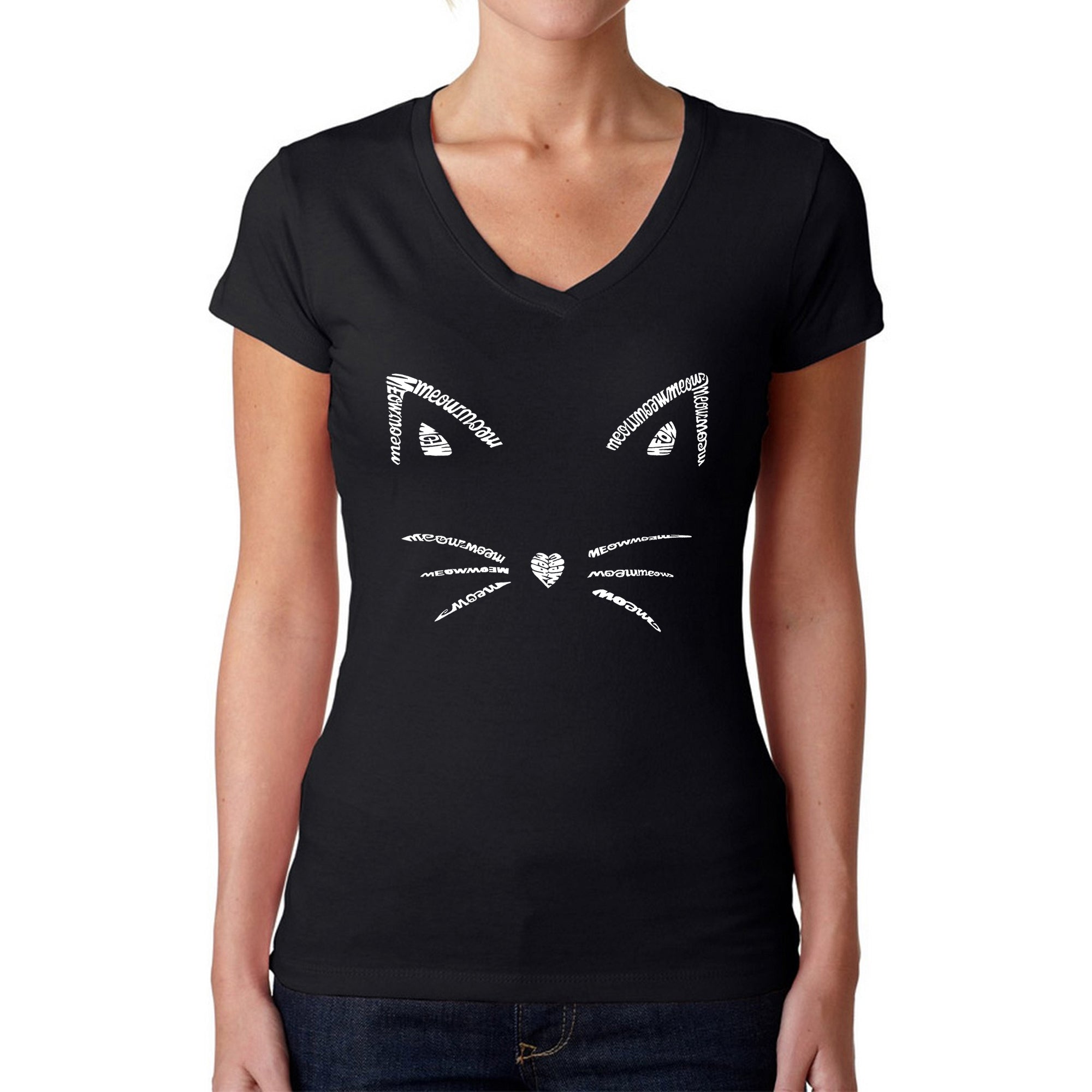 Whiskers - Women's Word Art V-Neck T-Shirt - Black - XS