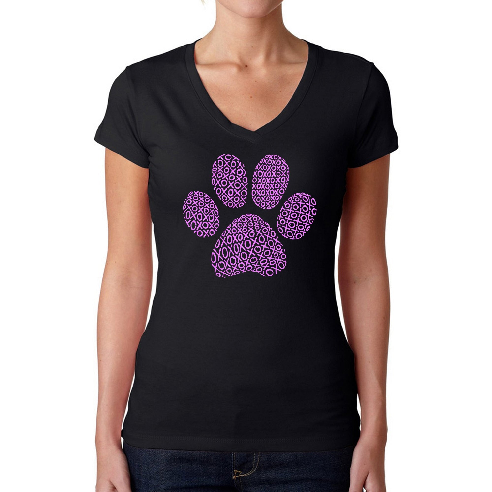 XOXO Dog Paw - Women's Word Art V-Neck T-Shirt - Small