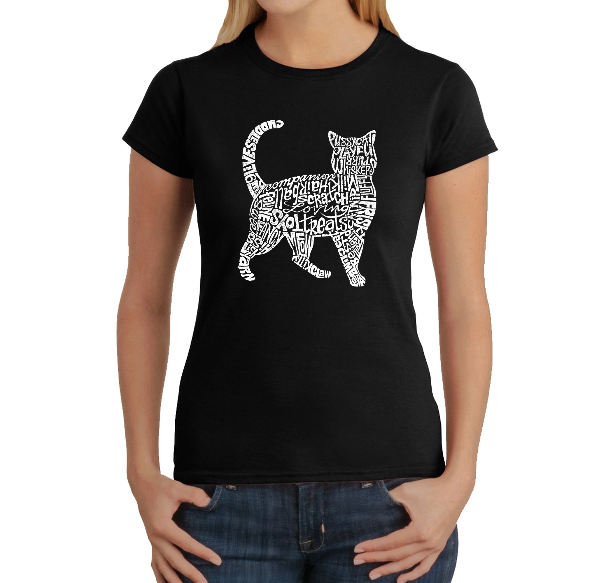 Cat - Women's Word Art T-Shirt - Black - X-Large