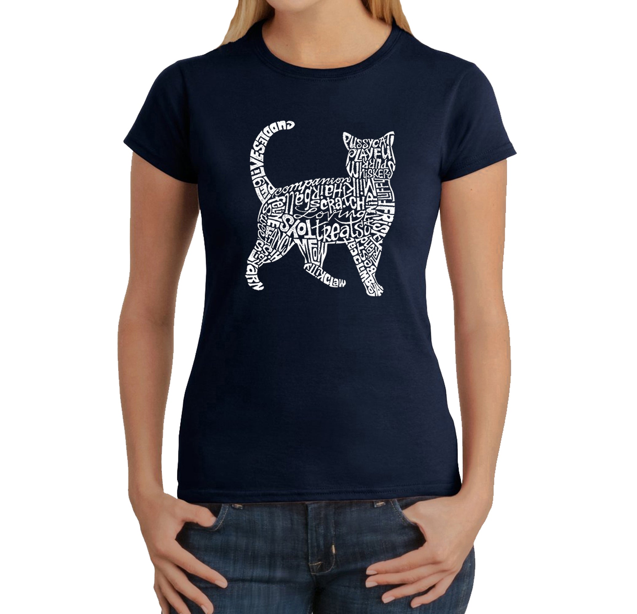 Cat - Women's Word Art T-Shirt - Navy - Large
