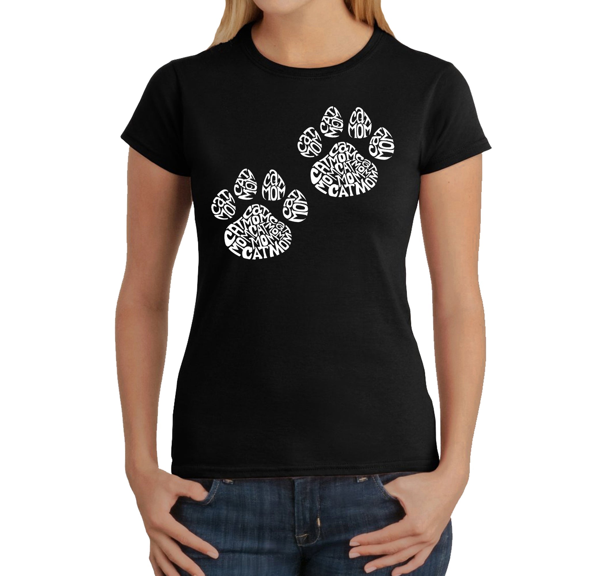 Cat Mom - Women's Word Art T-Shirt - Black - Medium
