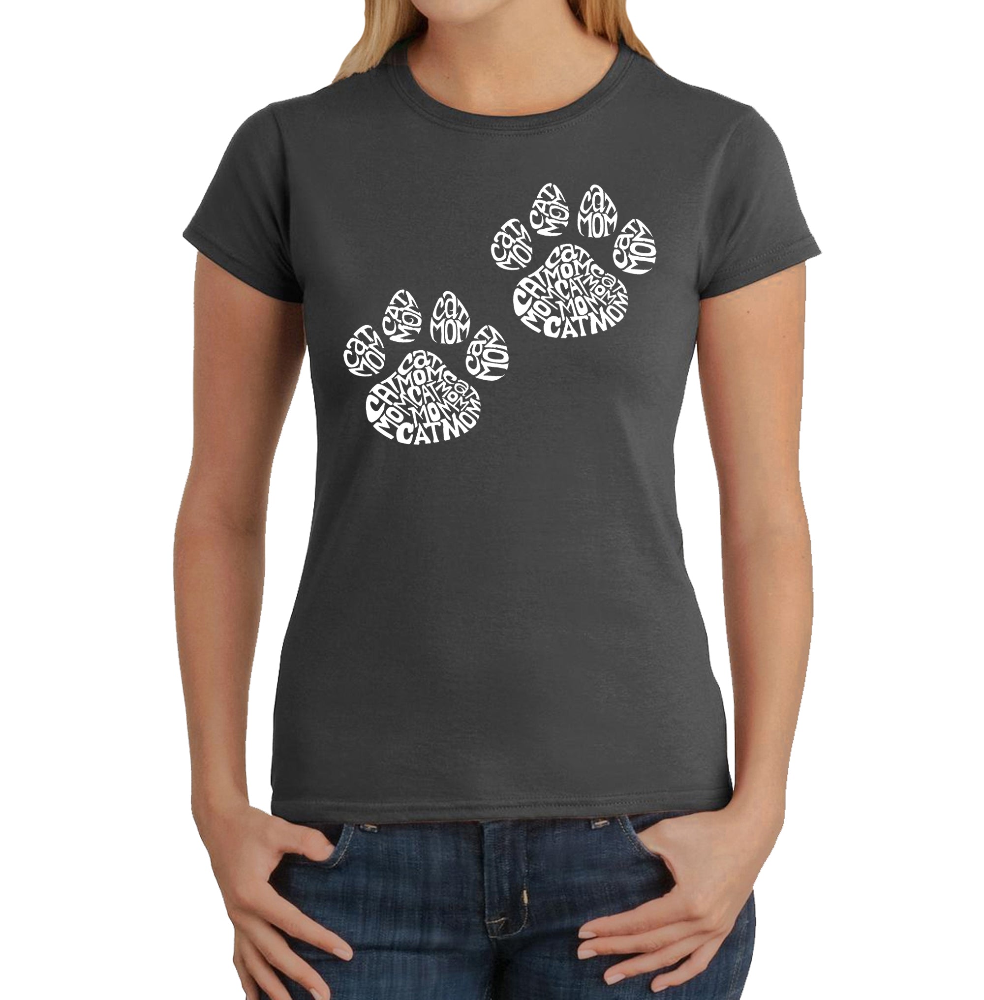 Cat Mom - Women's Word Art T-Shirt - Grey - XX-Large