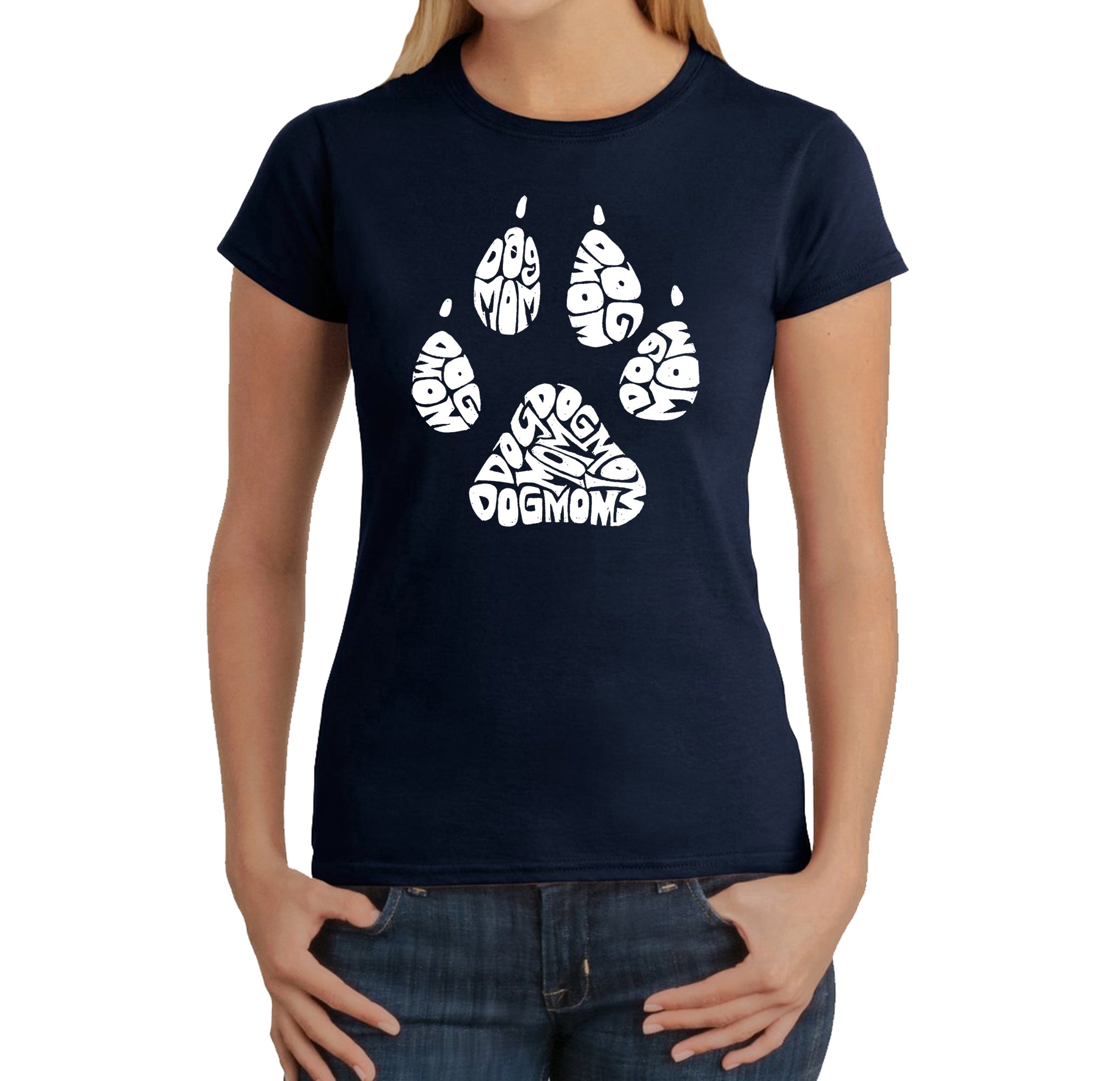 Dog Mom - Women's Word Art T-Shirt - Navy - XS