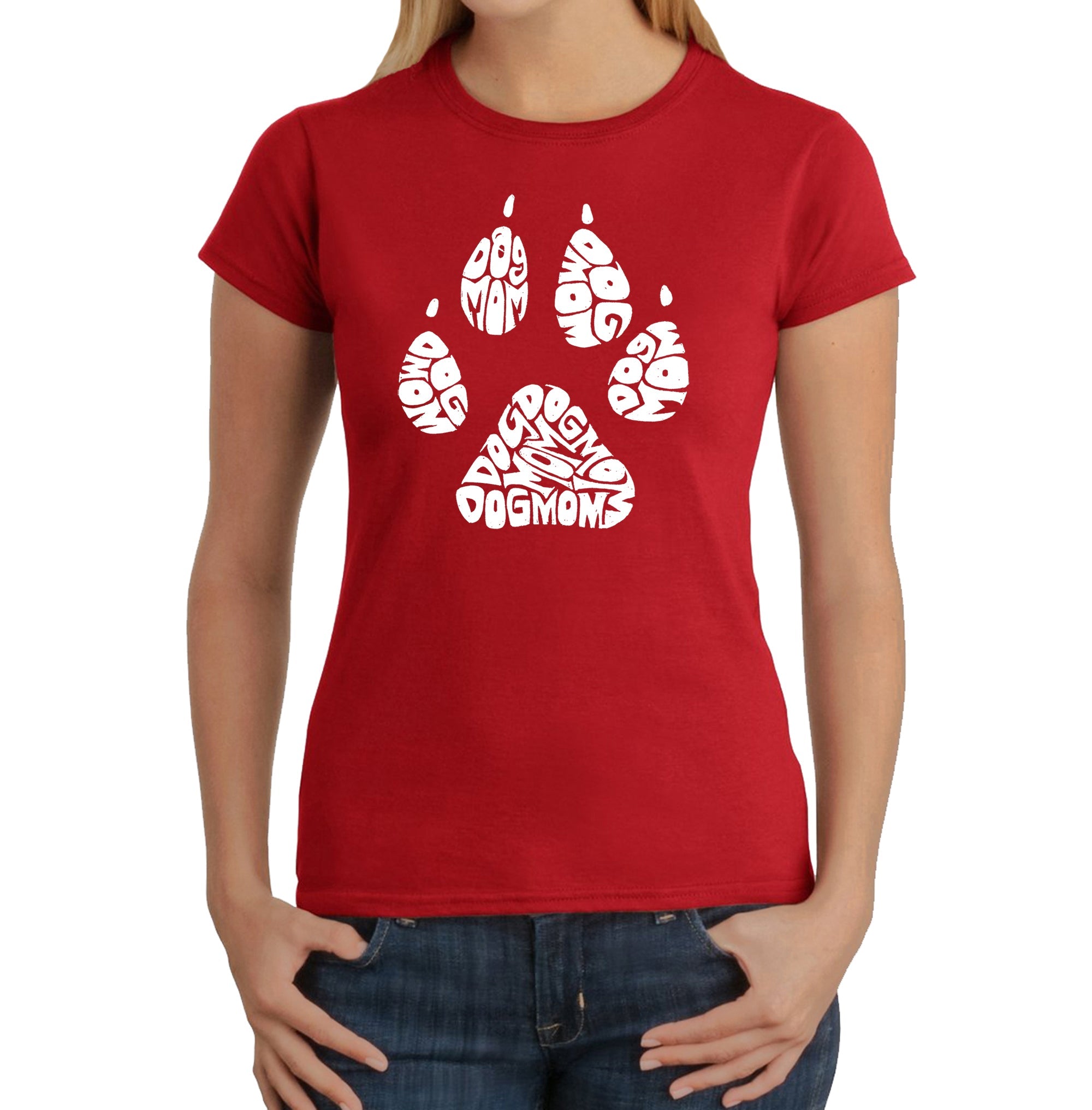 Dog Mom - Women's Word Art T-Shirt - Red - Small