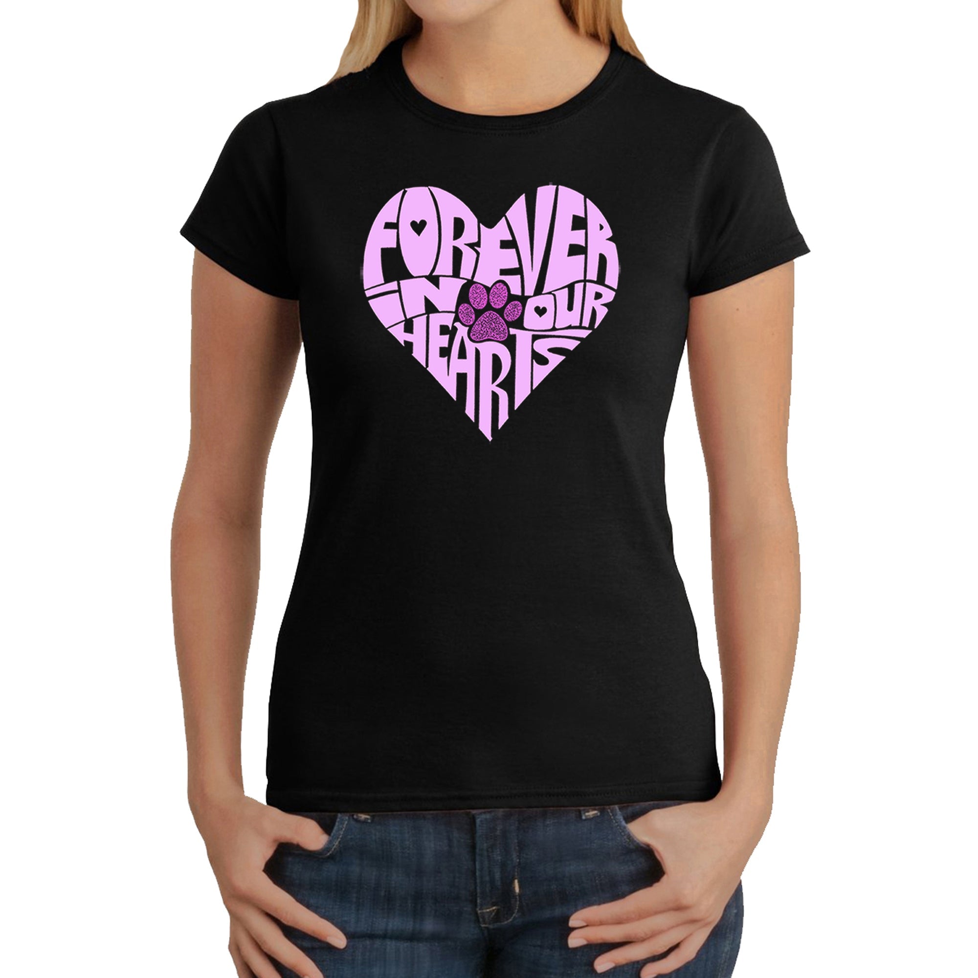Forever In Our Hearts - Women's Word Art T-Shirt - Black - XS