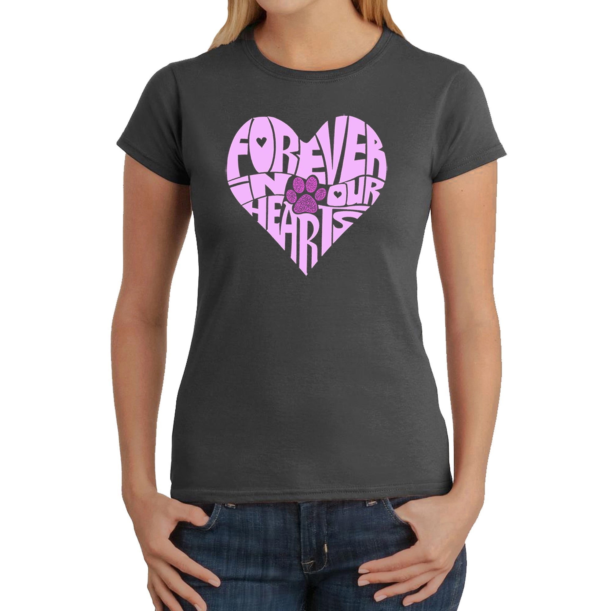 Forever In Our Hearts - Women's Word Art T-Shirt - Grey - Medium