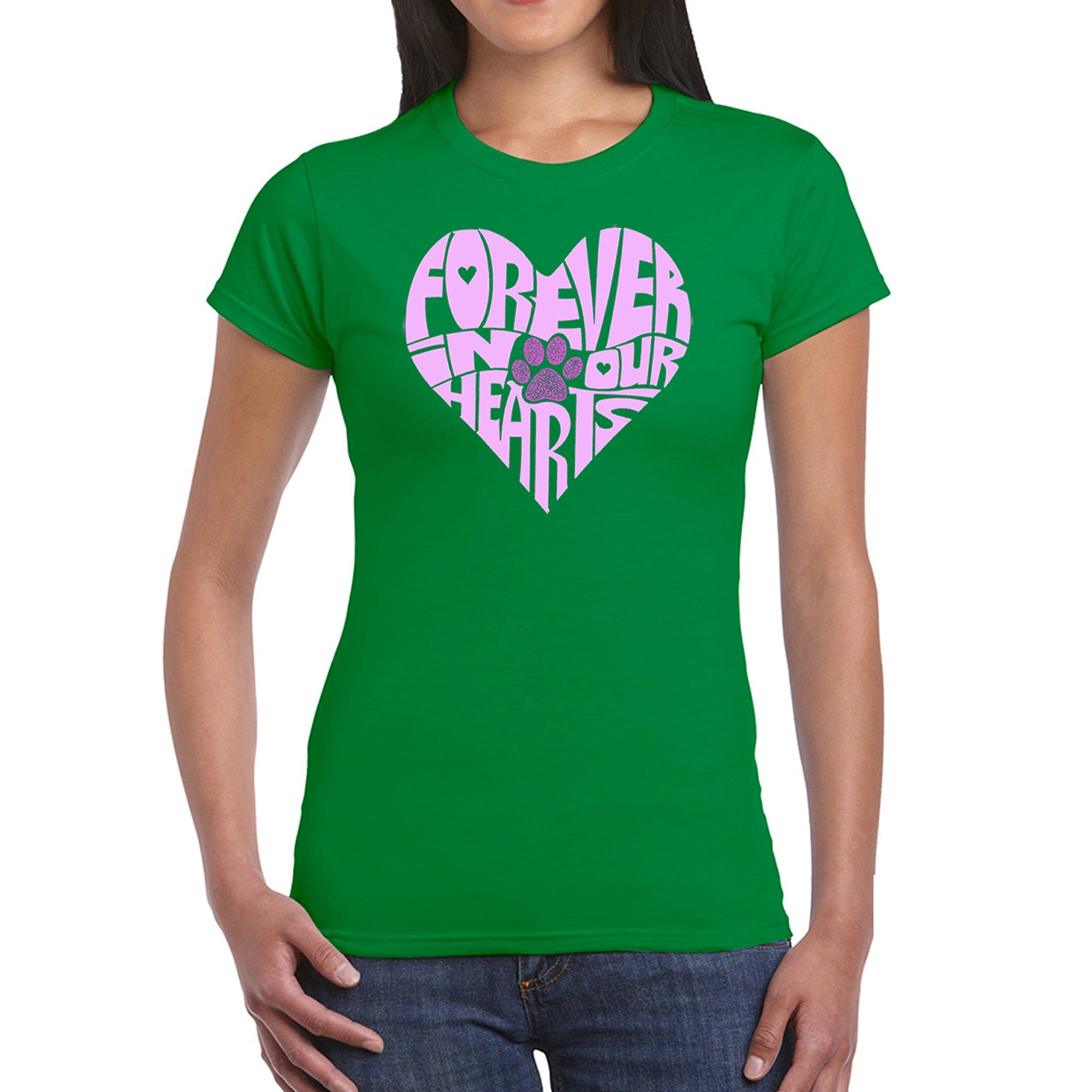 Forever In Our Hearts - Women's Word Art T-Shirt - Kelly - Small