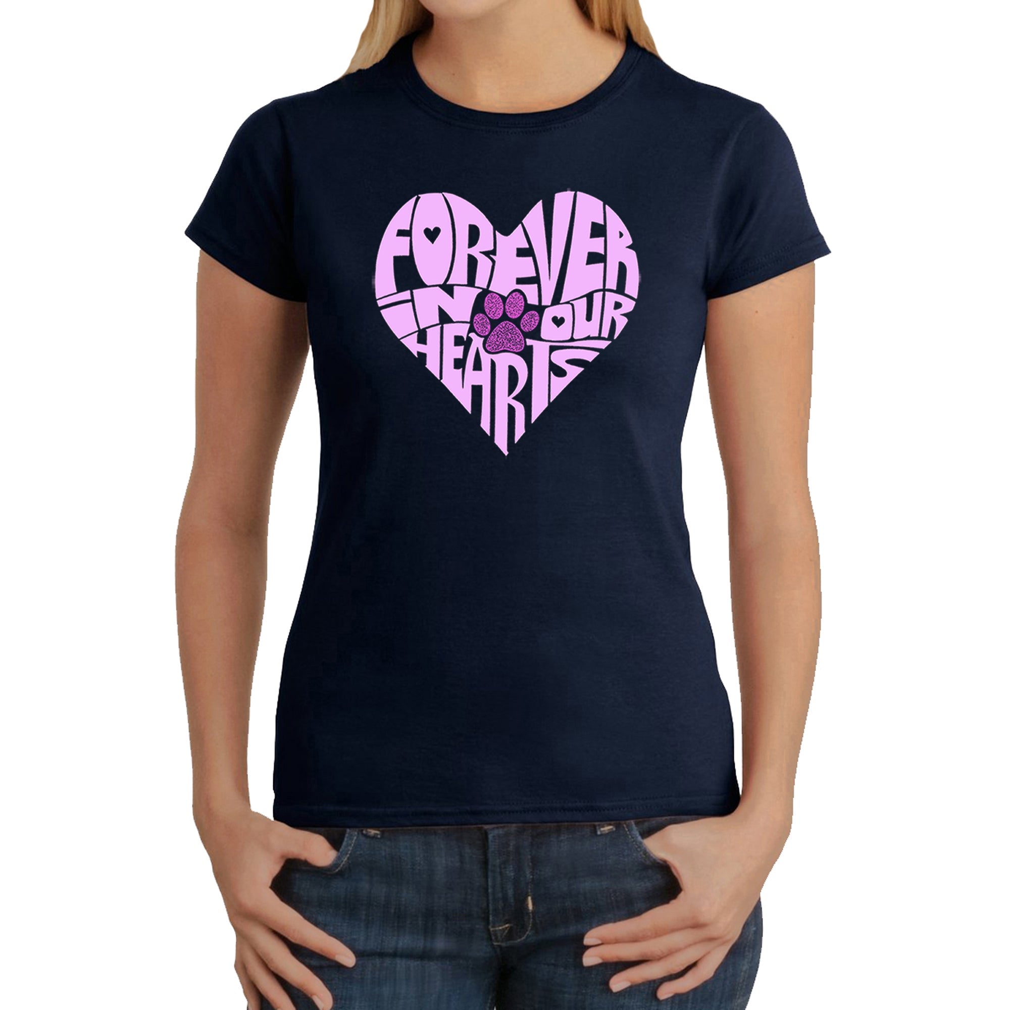 Forever In Our Hearts - Women's Word Art T-Shirt - Navy - Medium