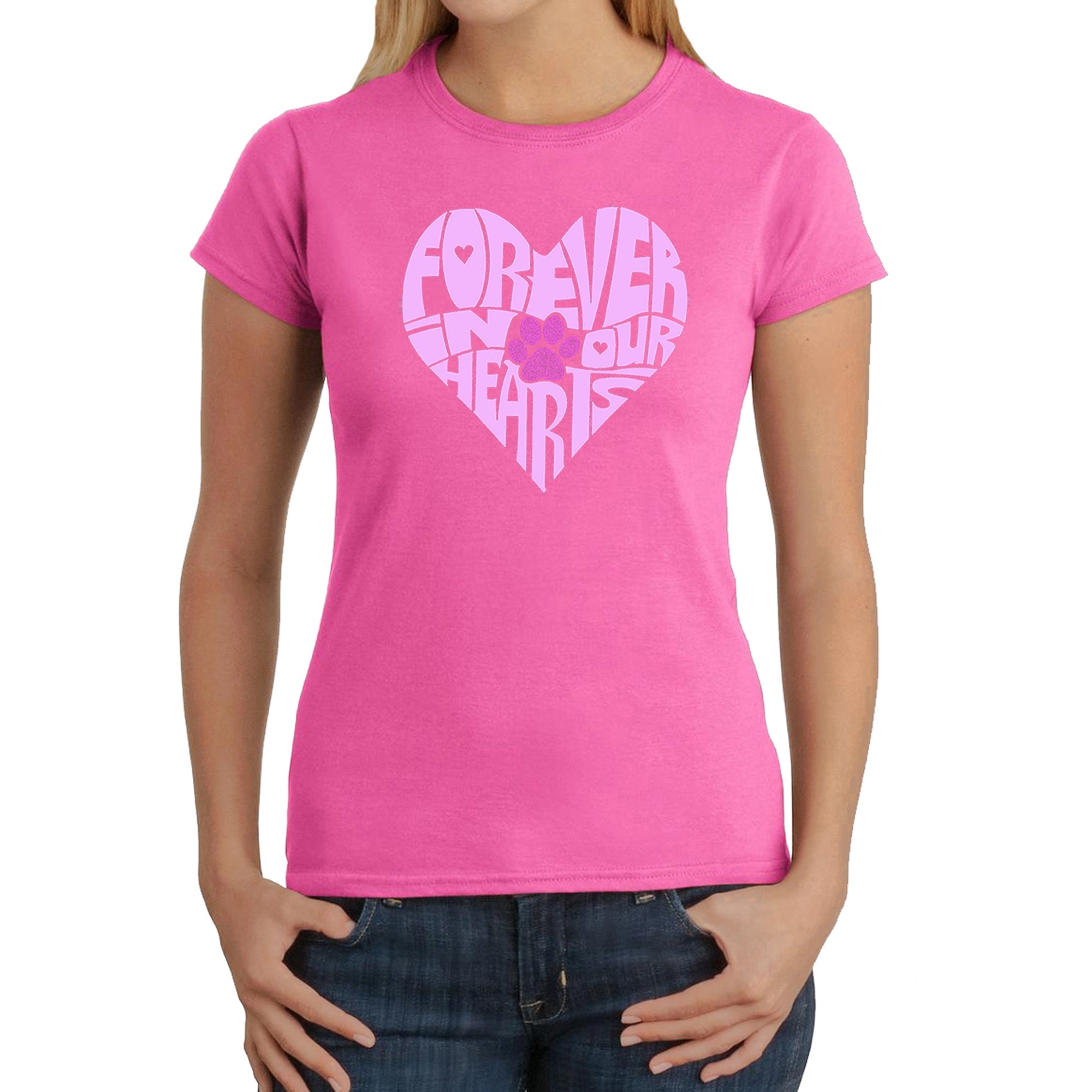 Forever In Our Hearts - Women's Word Art T-Shirt - Pink - Small