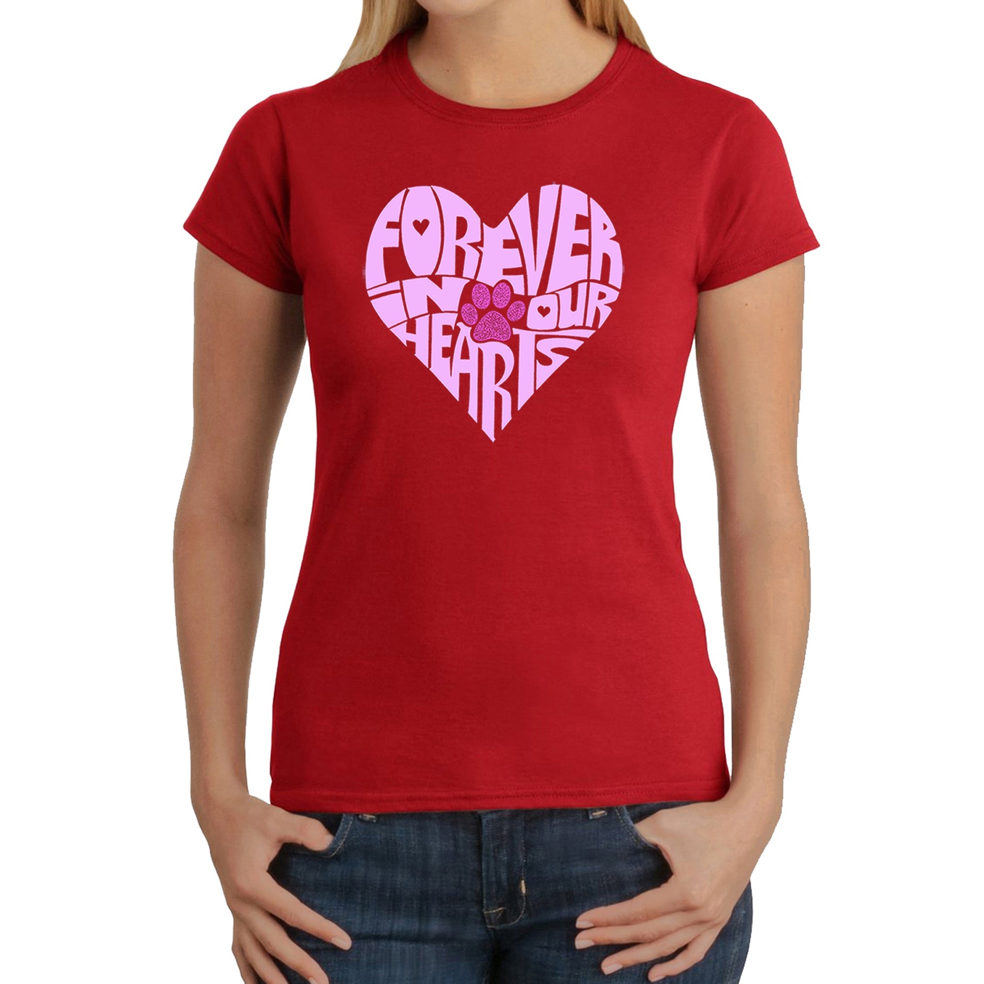 Forever In Our Hearts - Women's Word Art T-Shirt - Red - Large