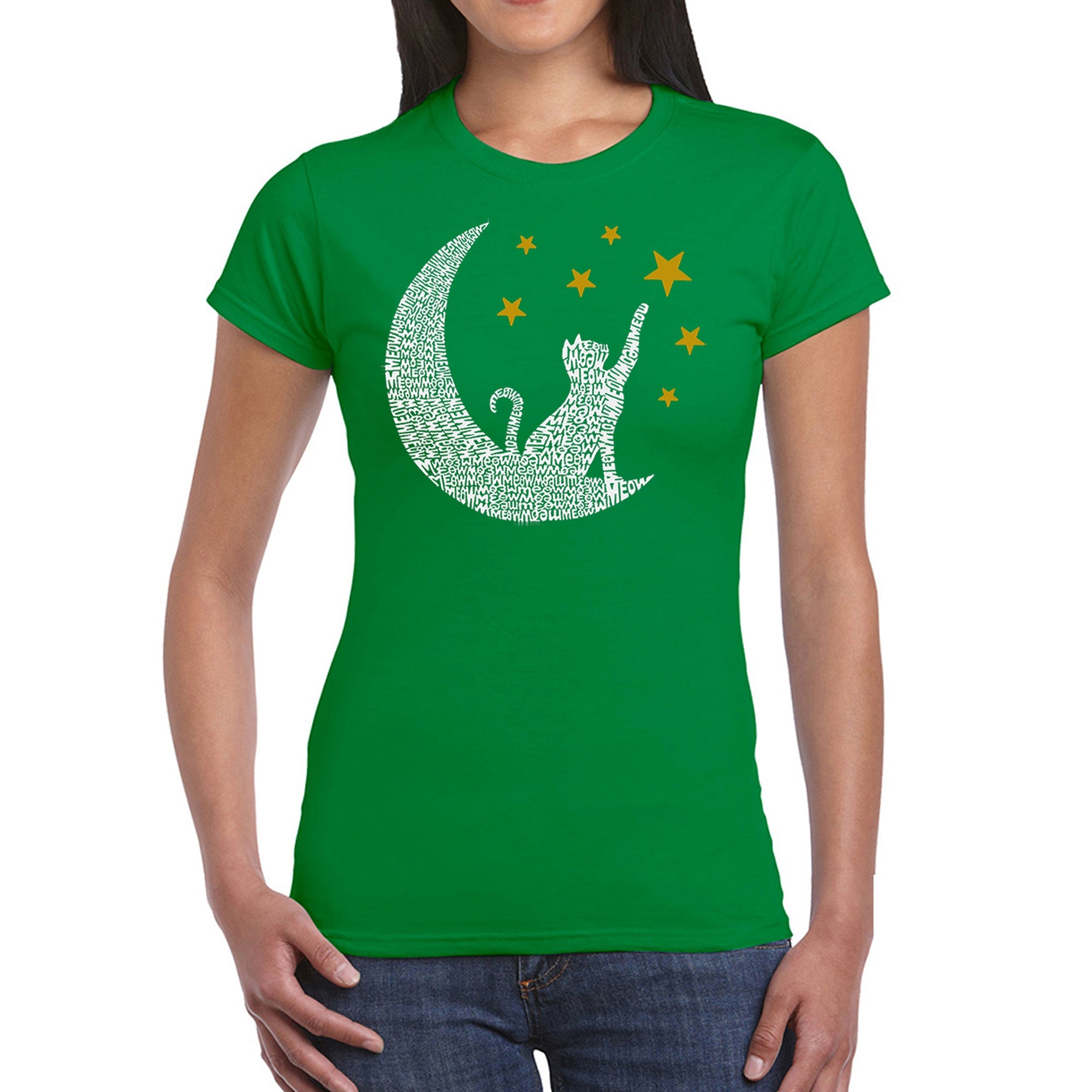 Cat Moon - Women's Word Art T-Shirt - Kelly - XS