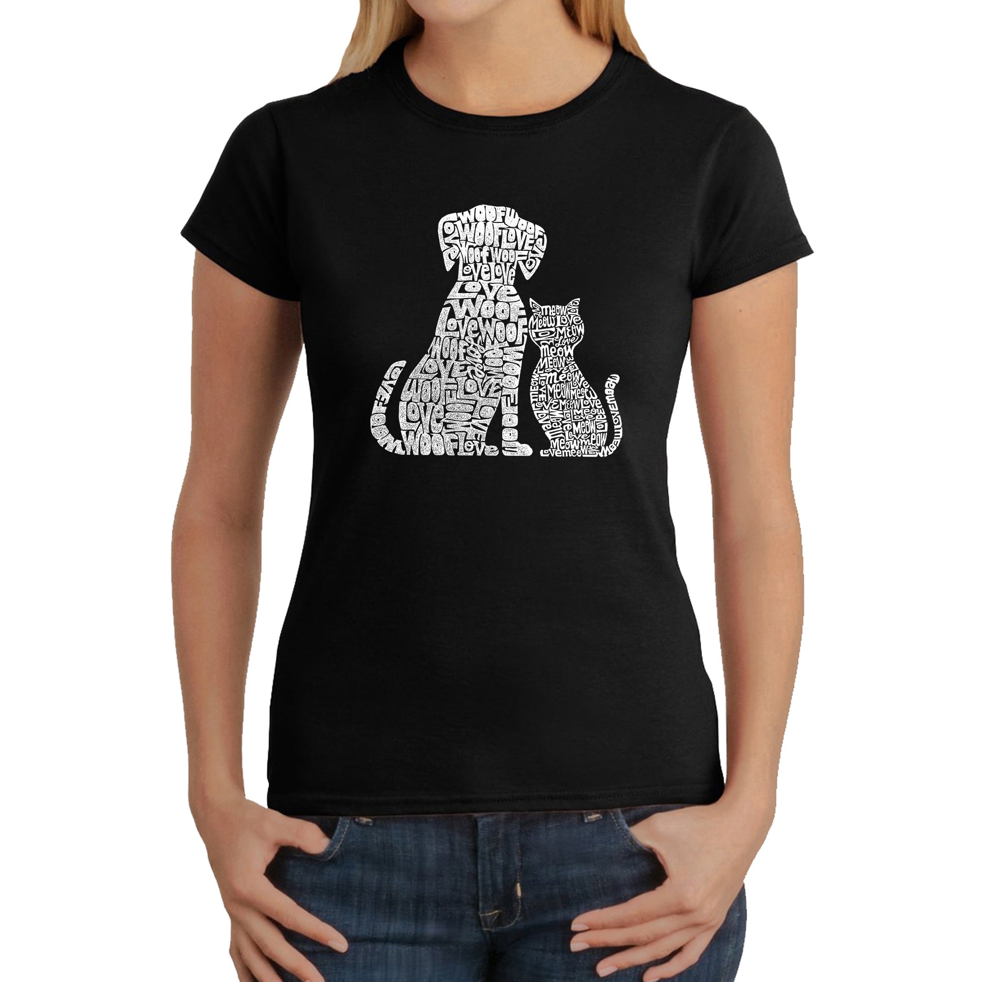 Dogs and Cats - Women's Word Art T-Shirt - Black - Medium