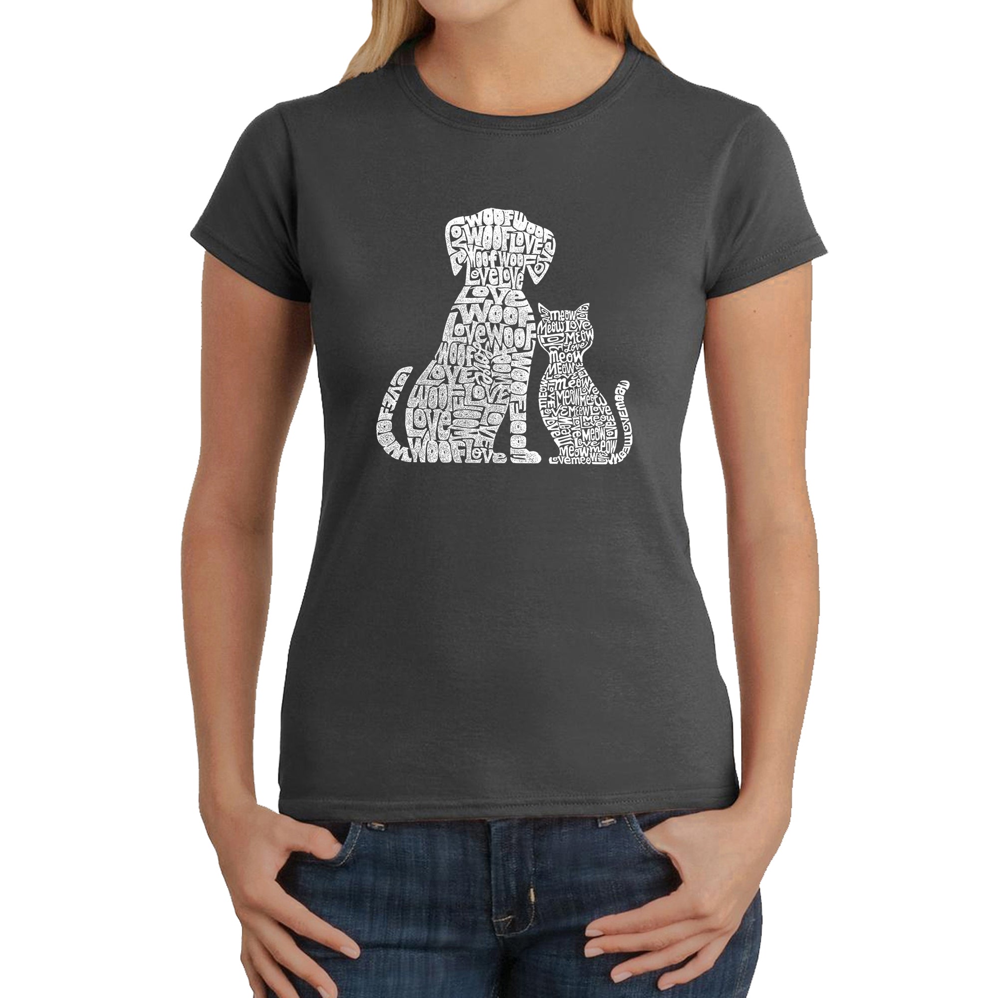 Dogs and Cats - Women's Word Art T-Shirt - Grey - Small