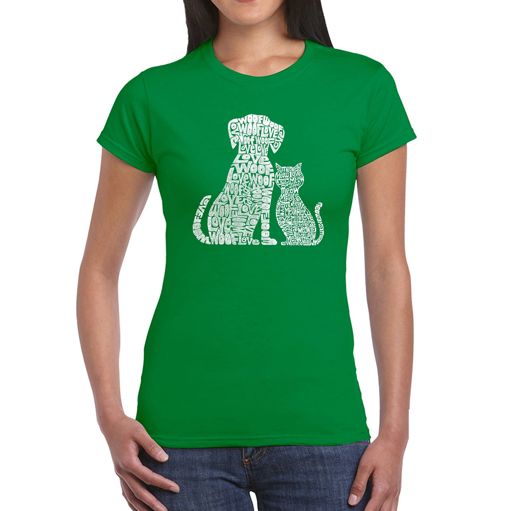 Dogs and Cats - Women's Word Art T-Shirt - Kelly - XX-Large