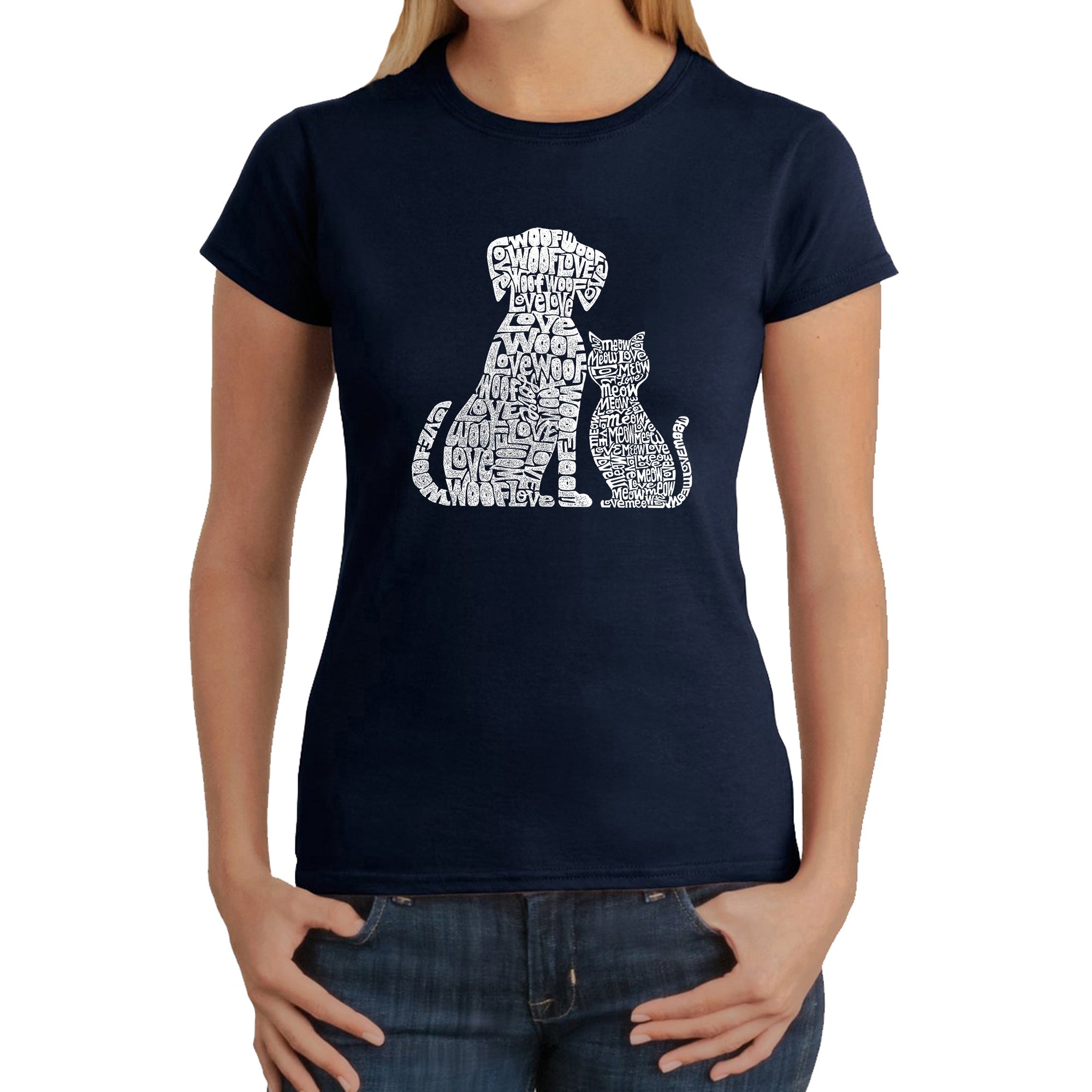 Dogs and Cats - Women's Word Art T-Shirt - Navy - Large