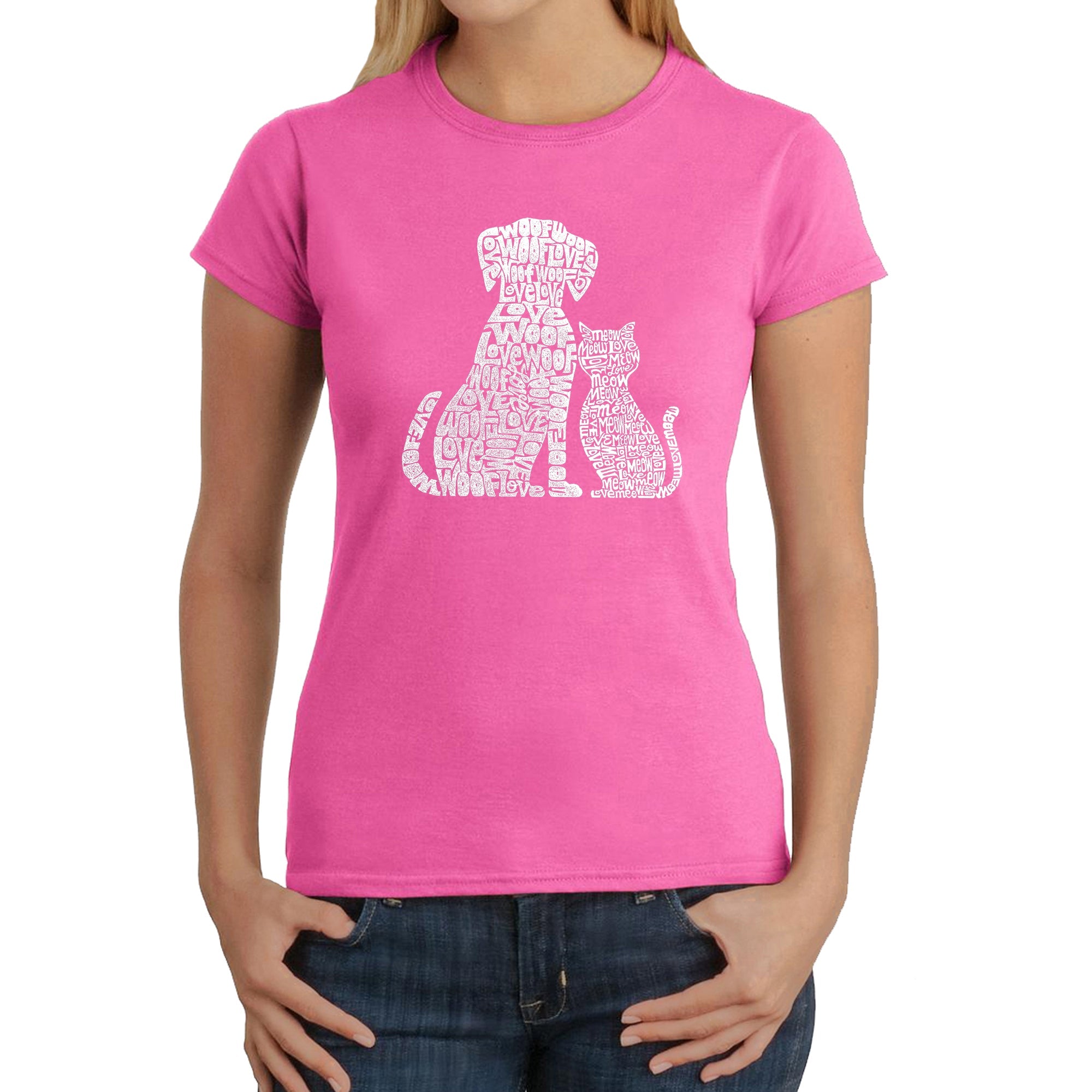 Dogs and Cats - Women's Word Art T-Shirt - Pink - XX-Large