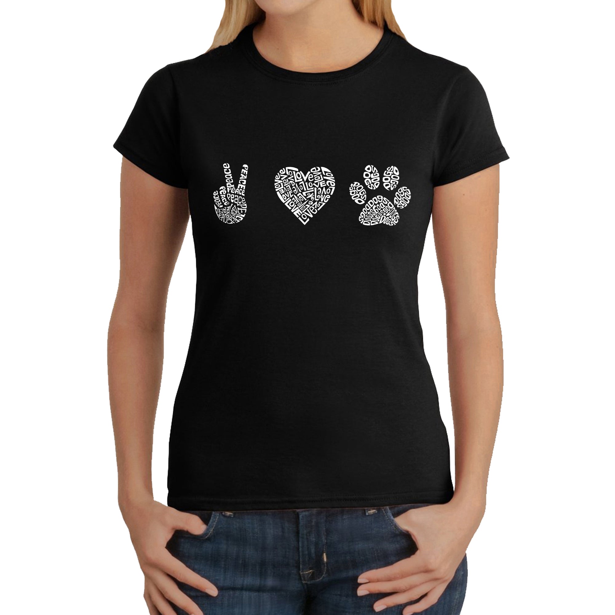 Peace Love Dogs - Women's Word Art T-Shirt - Black - XX-Large