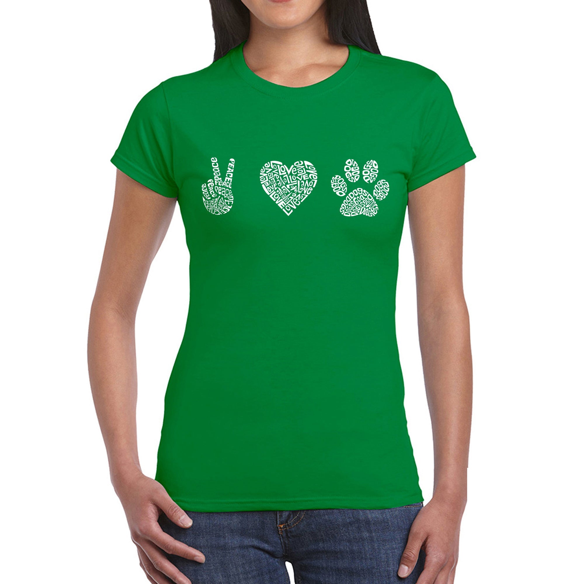 Peace Love Dogs - Women's Word Art T-Shirt - Kelly - Small