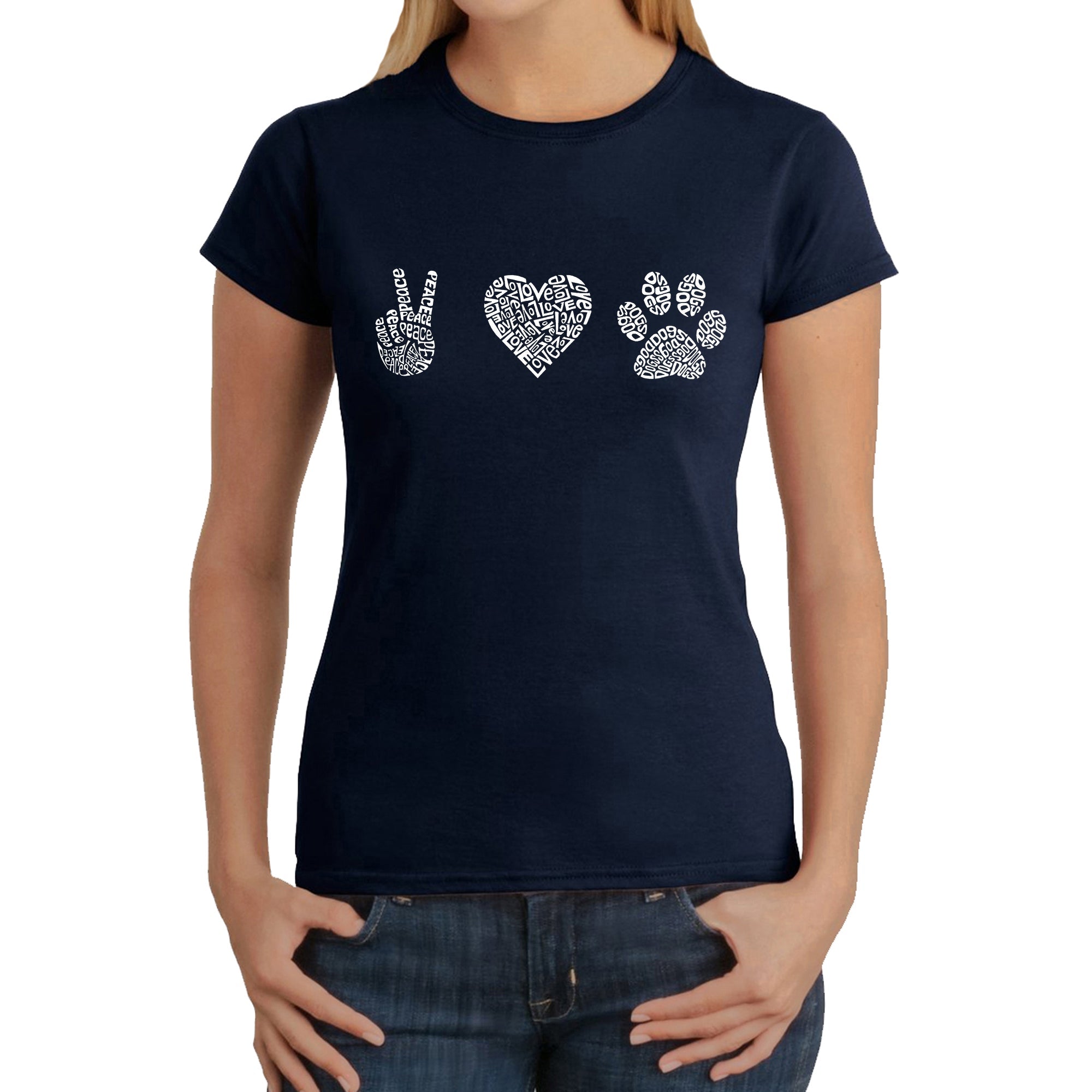 Peace Love Dogs - Women's Word Art T-Shirt - Navy - XX-Large
