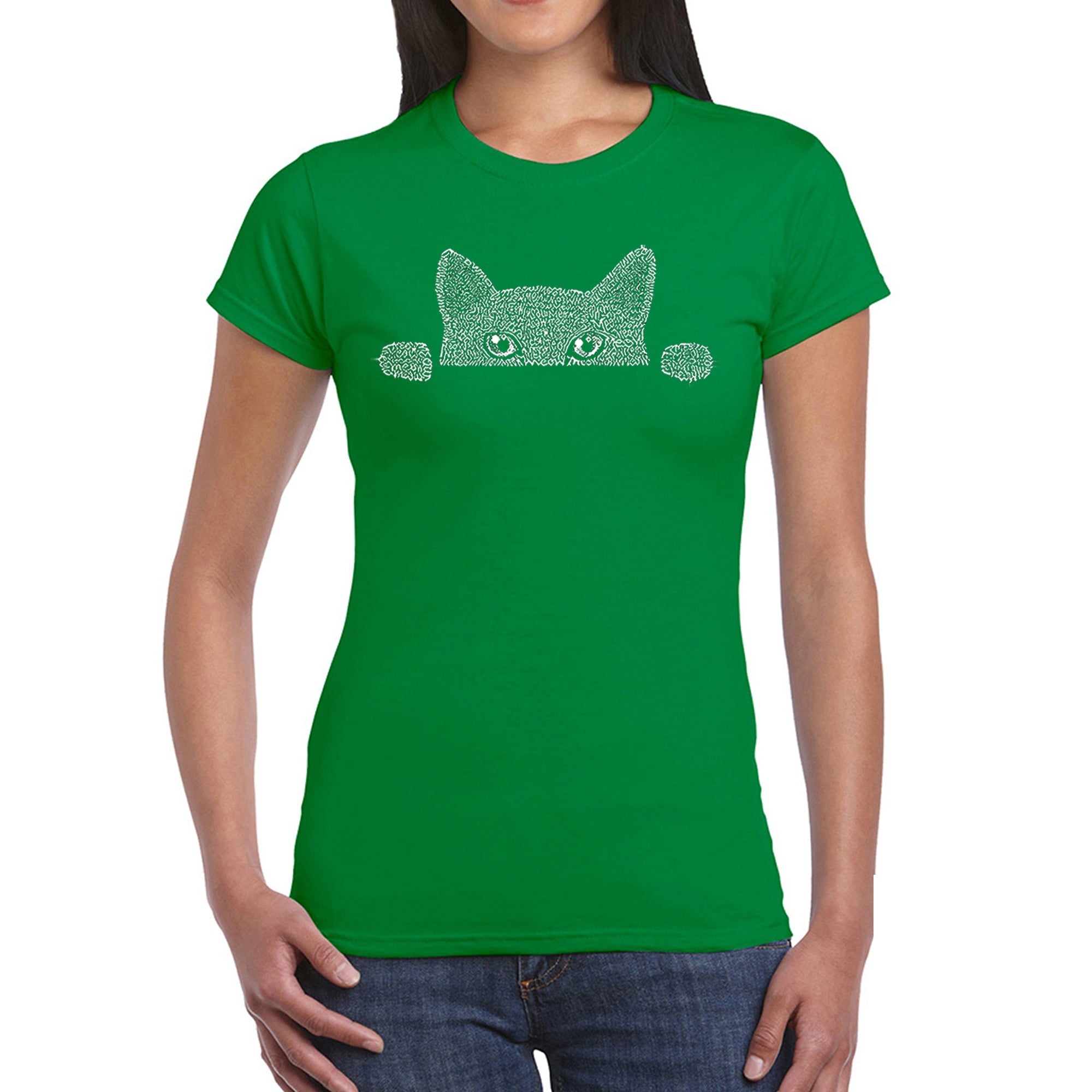 Peeking Cat - Women's Word Art T-Shirt - Kelly - XS