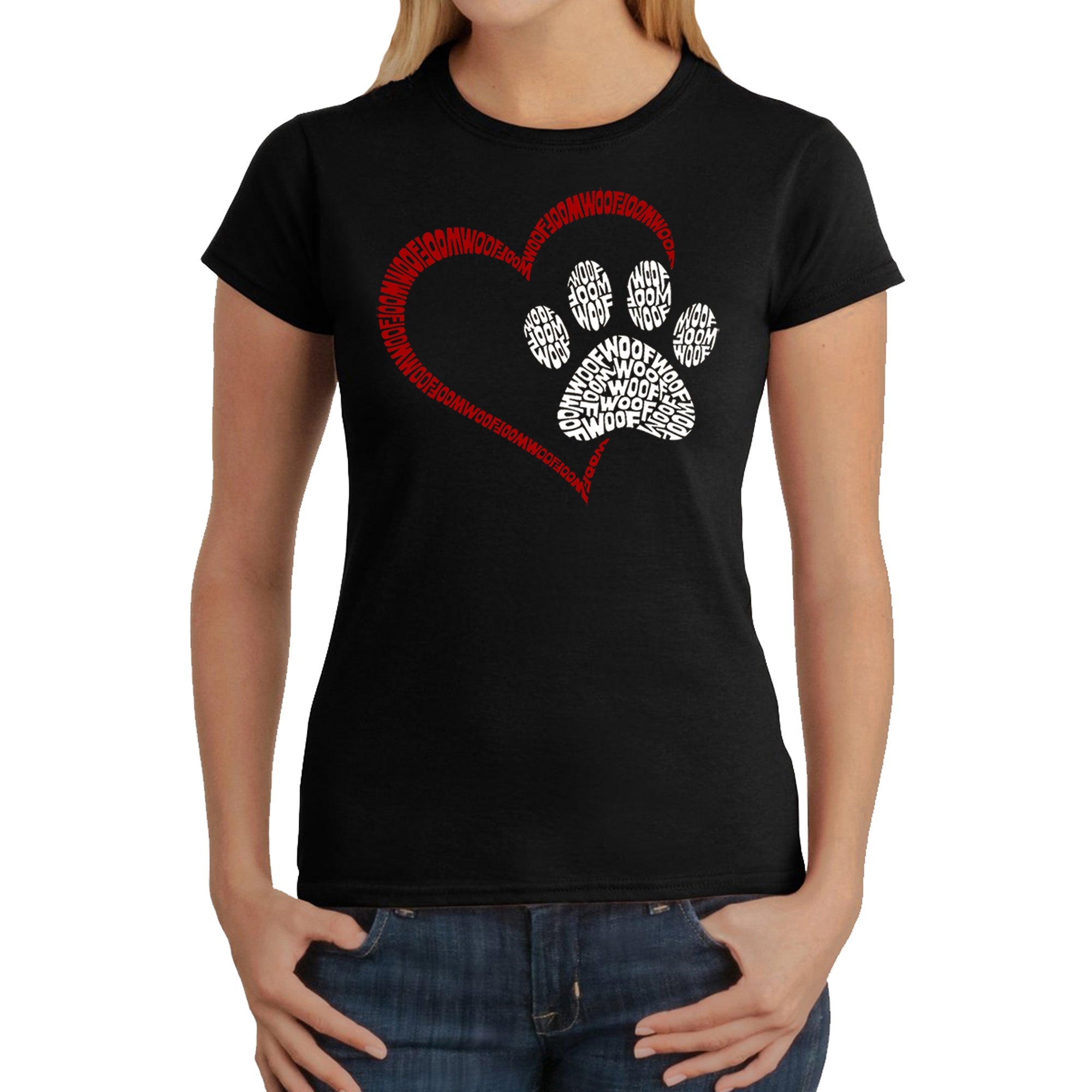 Paw Heart - Women's Word Art T-Shirt - Black - X-Large