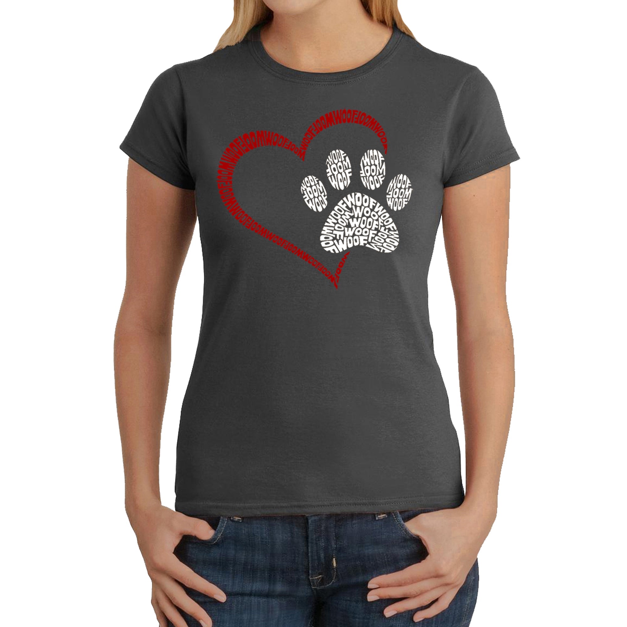 Paw Heart - Women's Word Art T-Shirt - Grey - Large