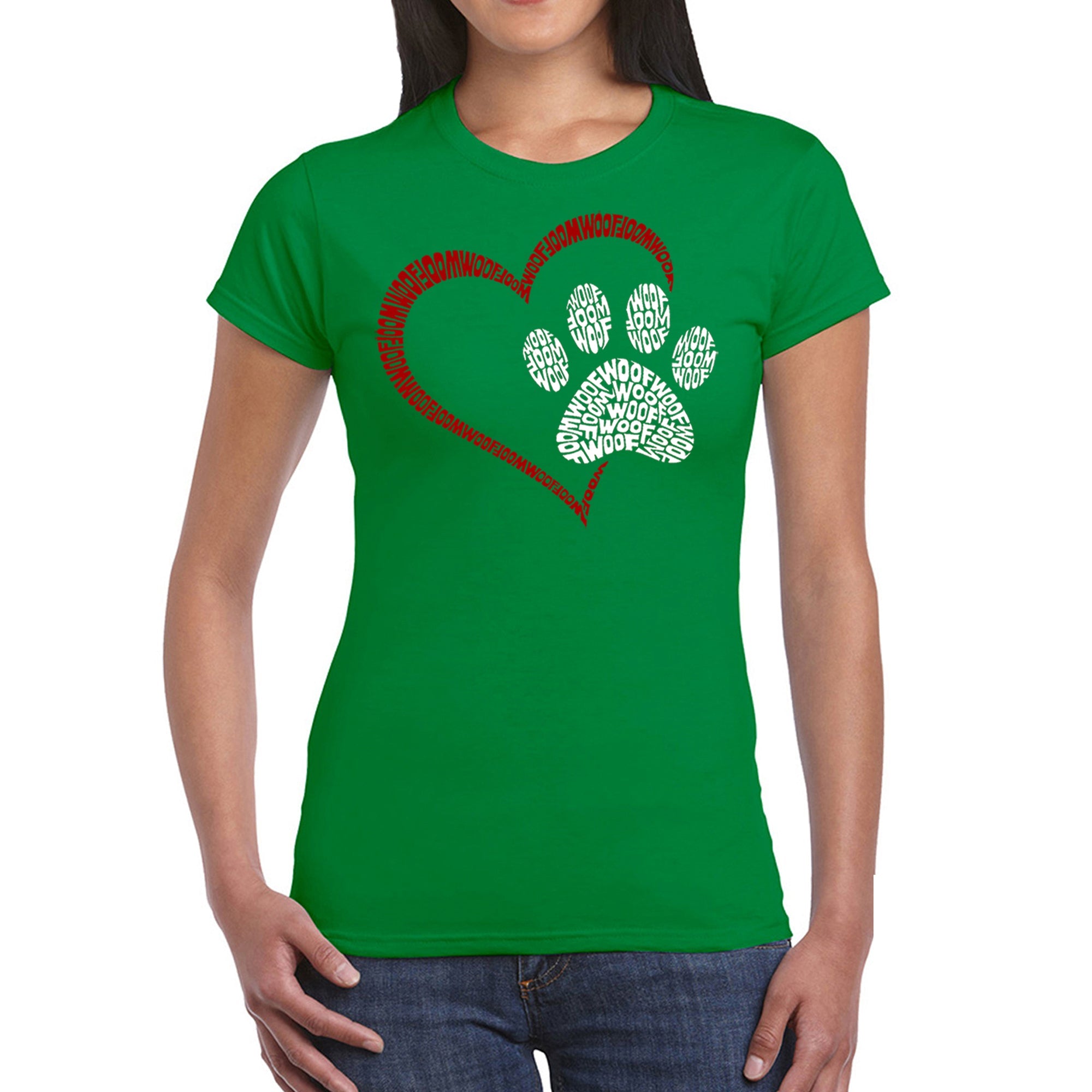 Paw Heart - Women's Word Art T-Shirt - Kelly - Small