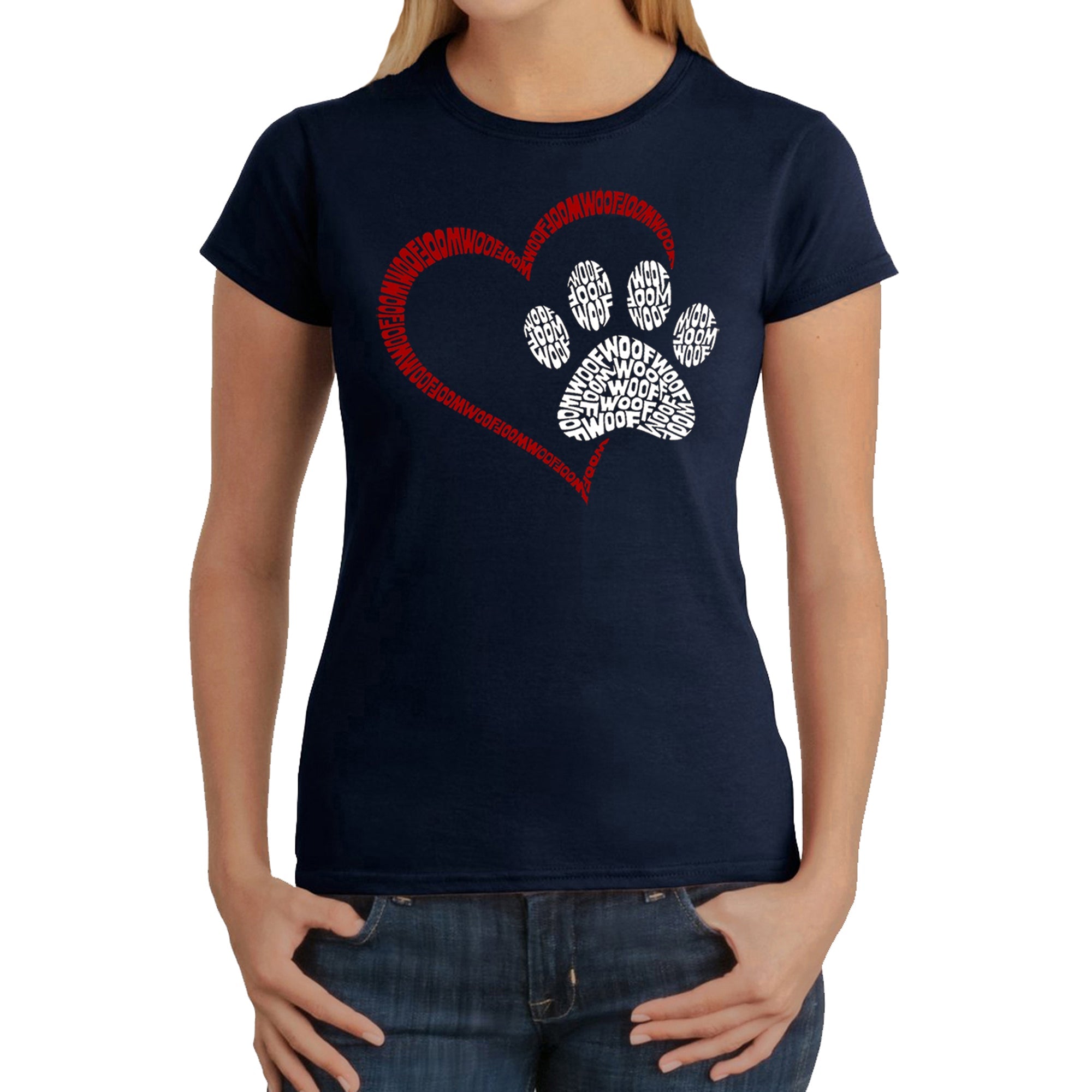 Paw Heart - Women's Word Art T-Shirt - Navy - XX-Large