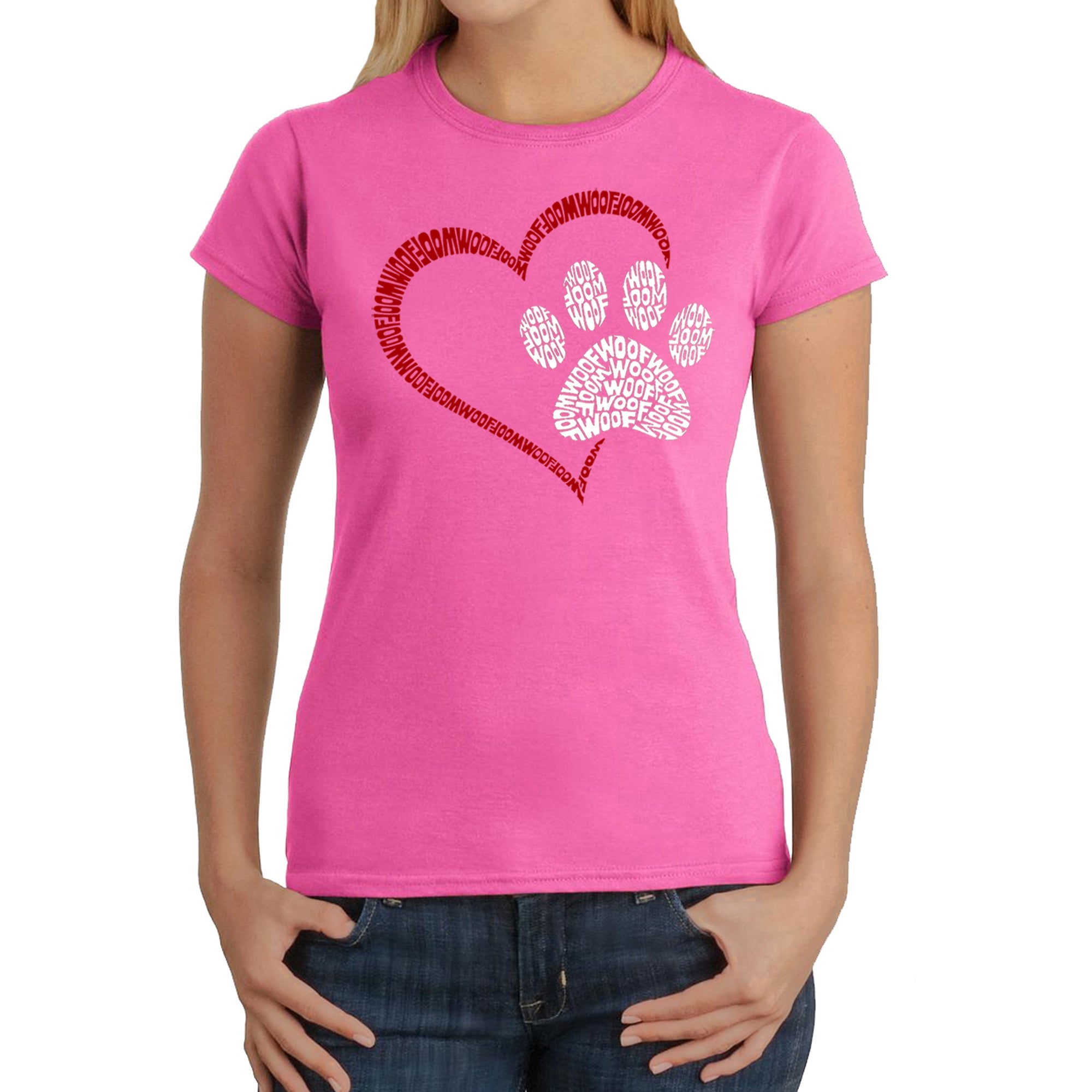 Paw Heart - Women's Word Art T-Shirt - Pink - X-Large