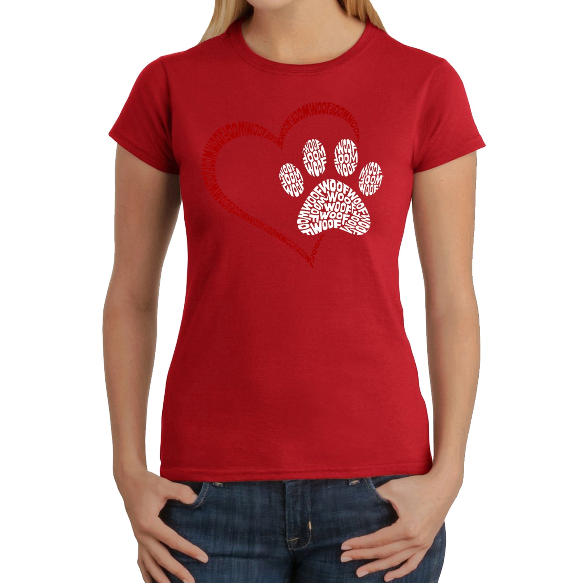 Paw Heart - Women's Word Art T-Shirt - Red - Medium