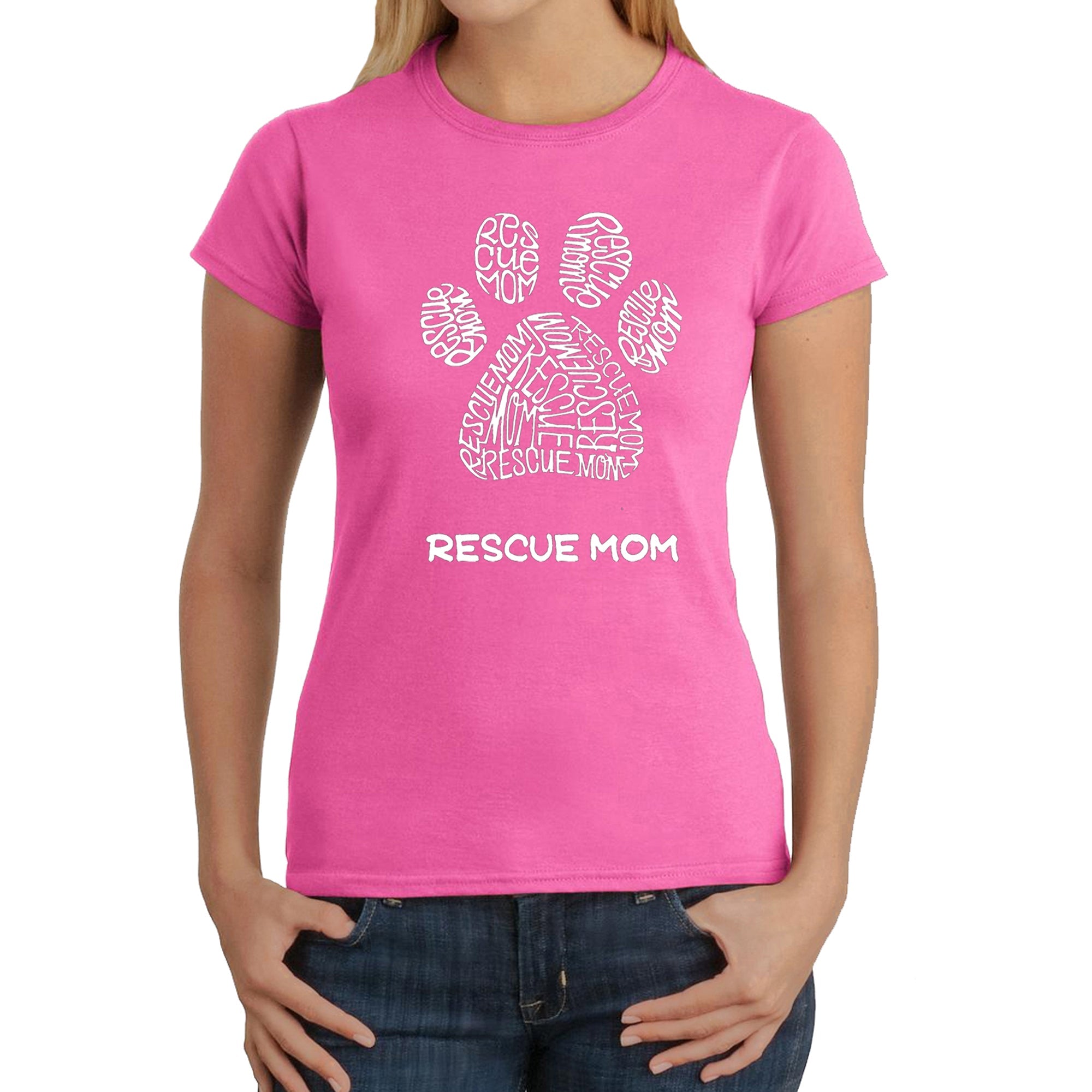 Rescue Mom - Women's Word Art T-Shirt - Pink - XX-Large