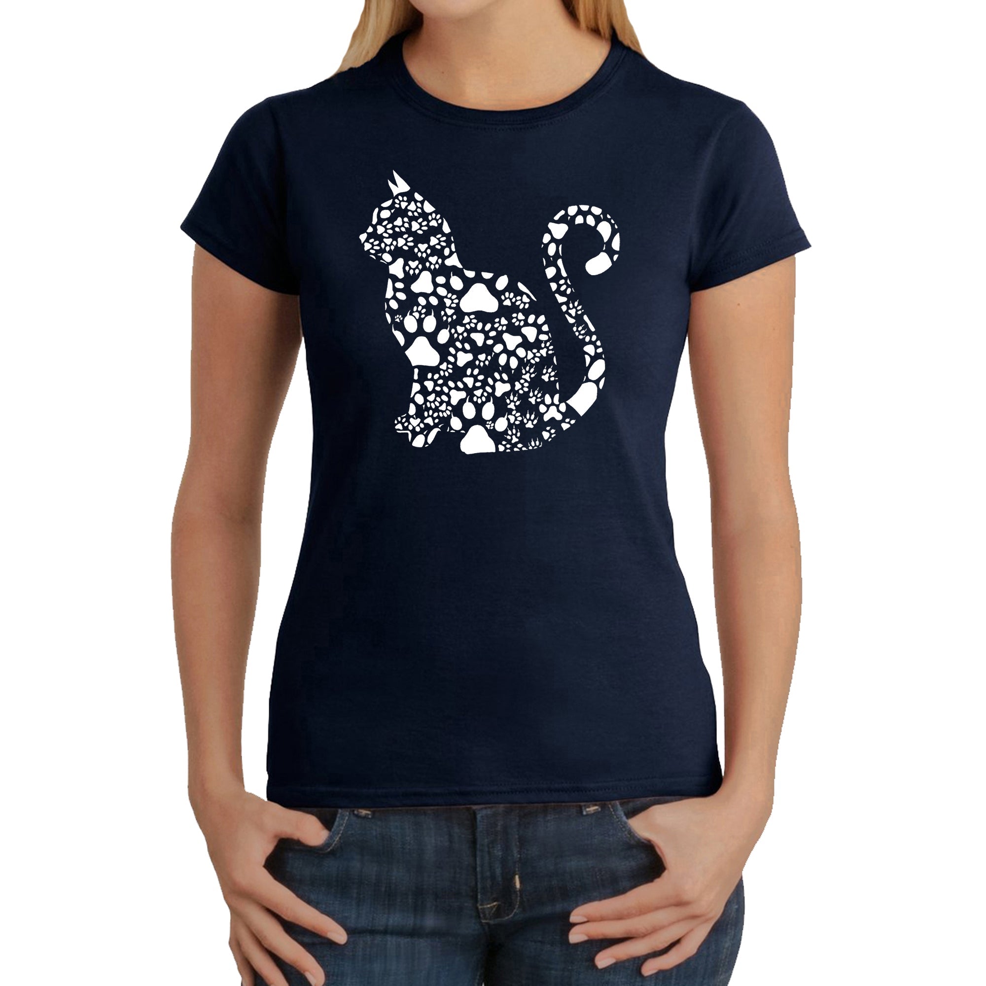 Cat Claws - Women's Word Art T-Shirt - Navy - XXX-Large
