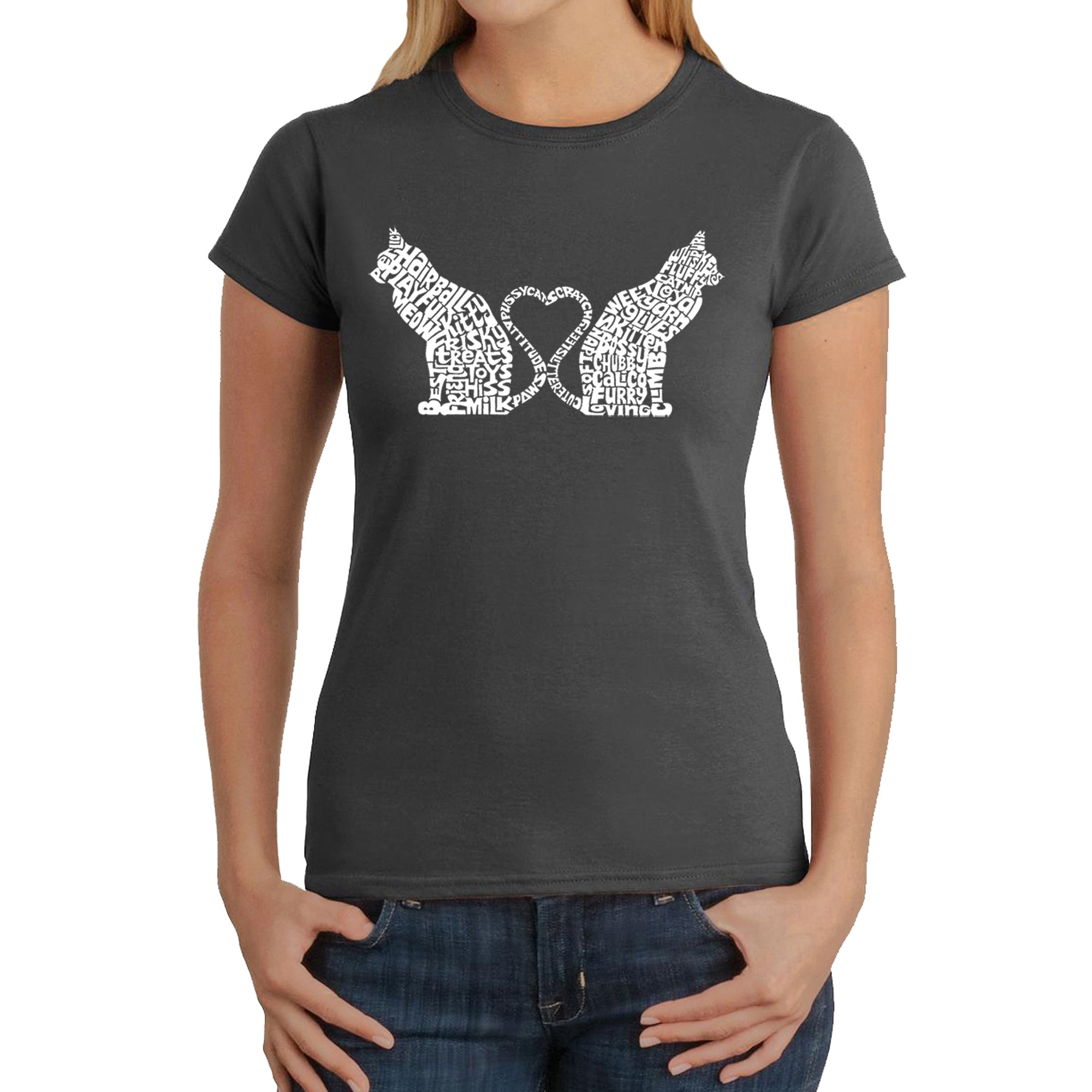 Cat Tail Hearts - Women's Word Art T-Shirt - Grey - XX-Large