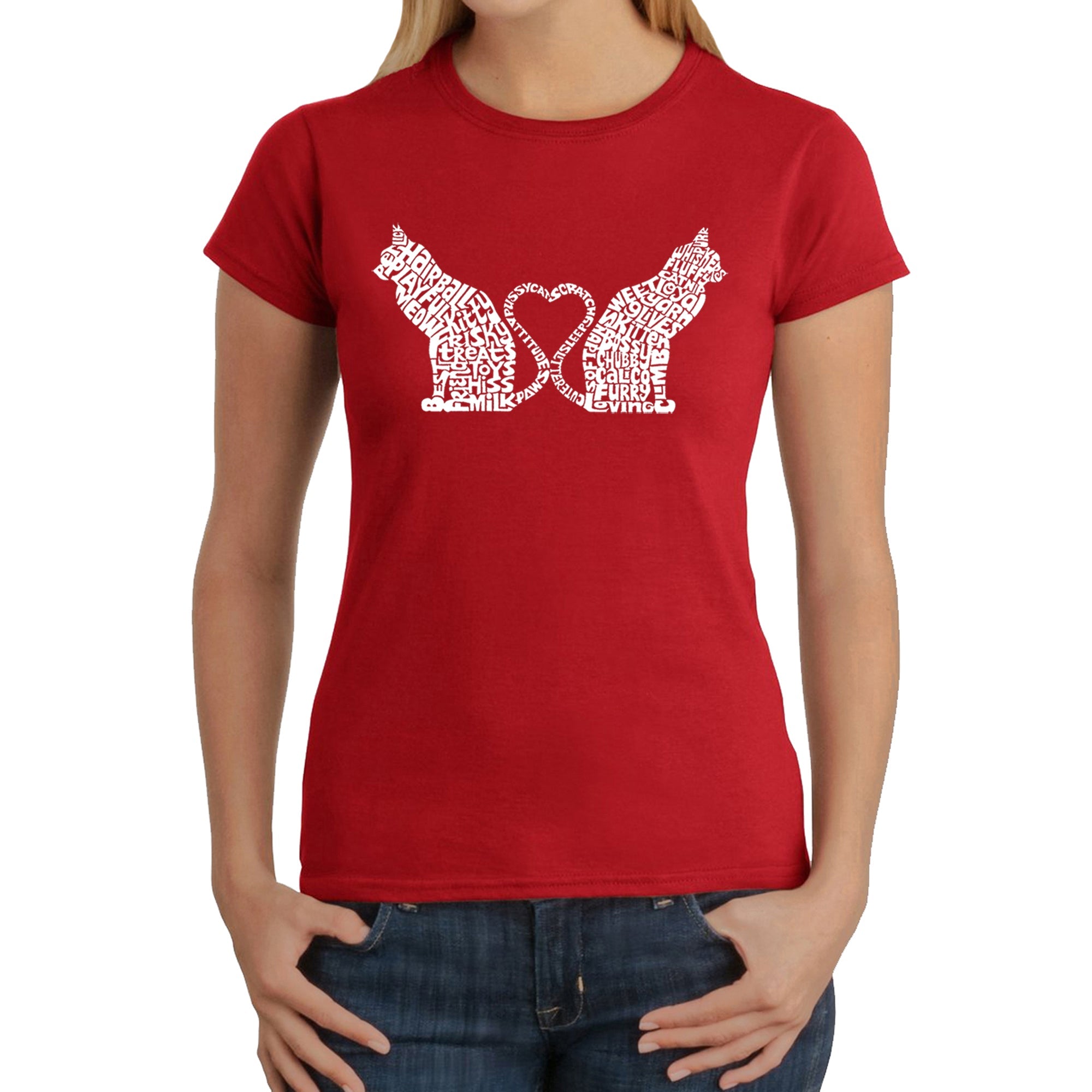 Cat Tail Hearts - Women's Word Art T-Shirt - Red - XXX-Large