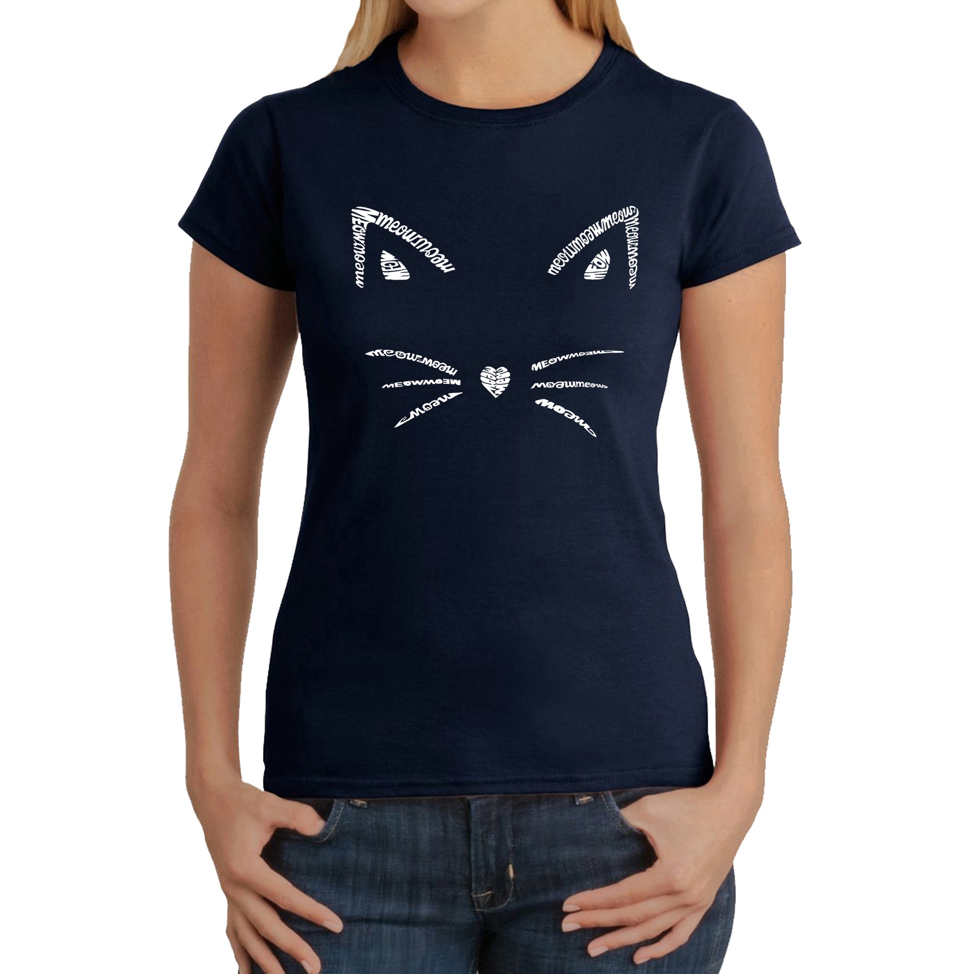 Whiskers - Women's Word Art T-Shirt - Navy - XX-Large