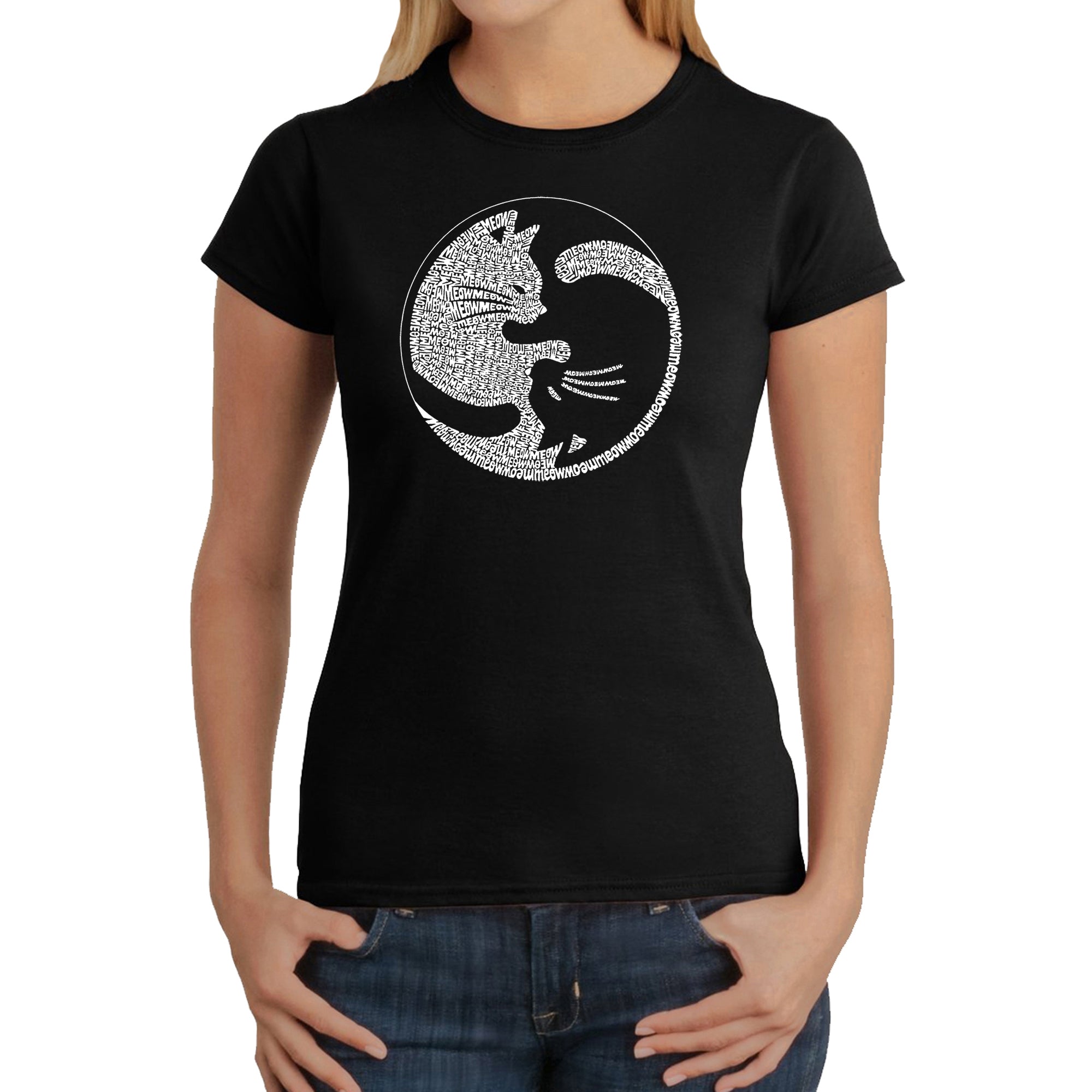 Yin Yang Cat - Women's Word Art T-Shirt - Black - X-Large