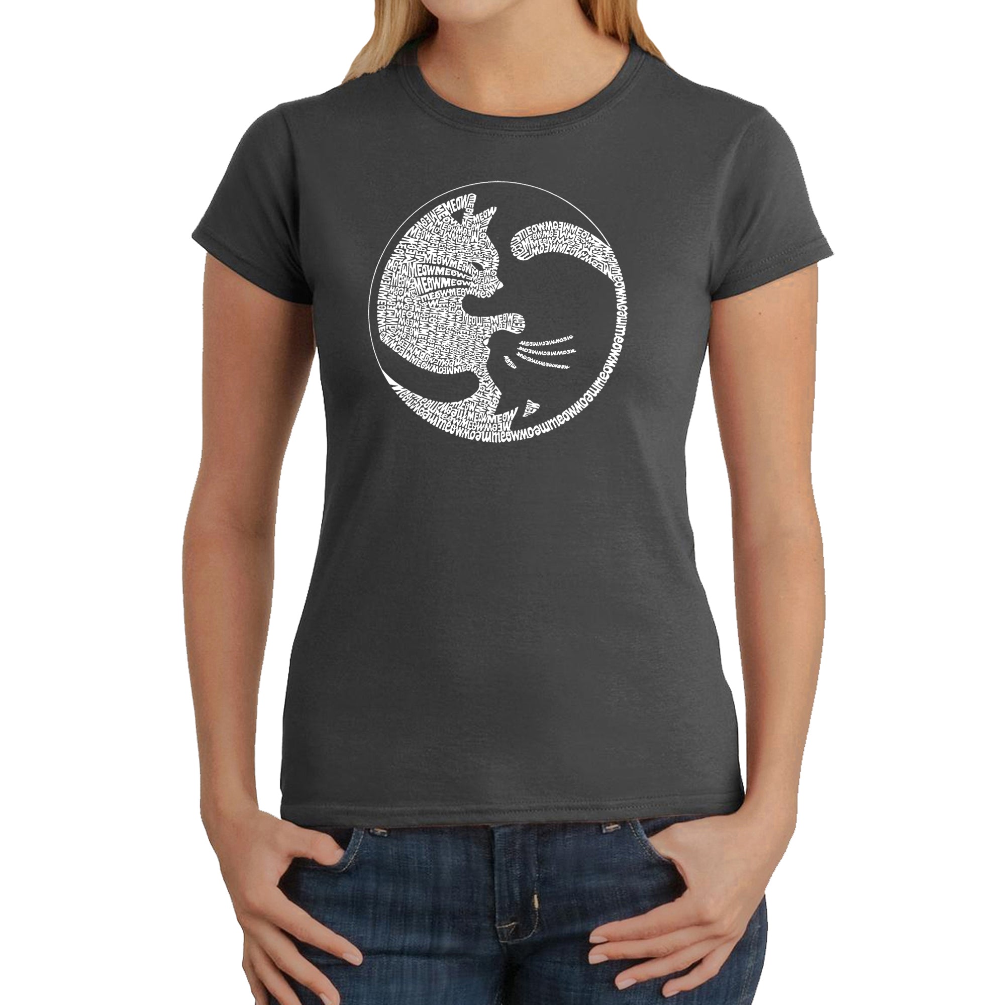 Yin Yang Cat - Women's Word Art T-Shirt - Grey - XS