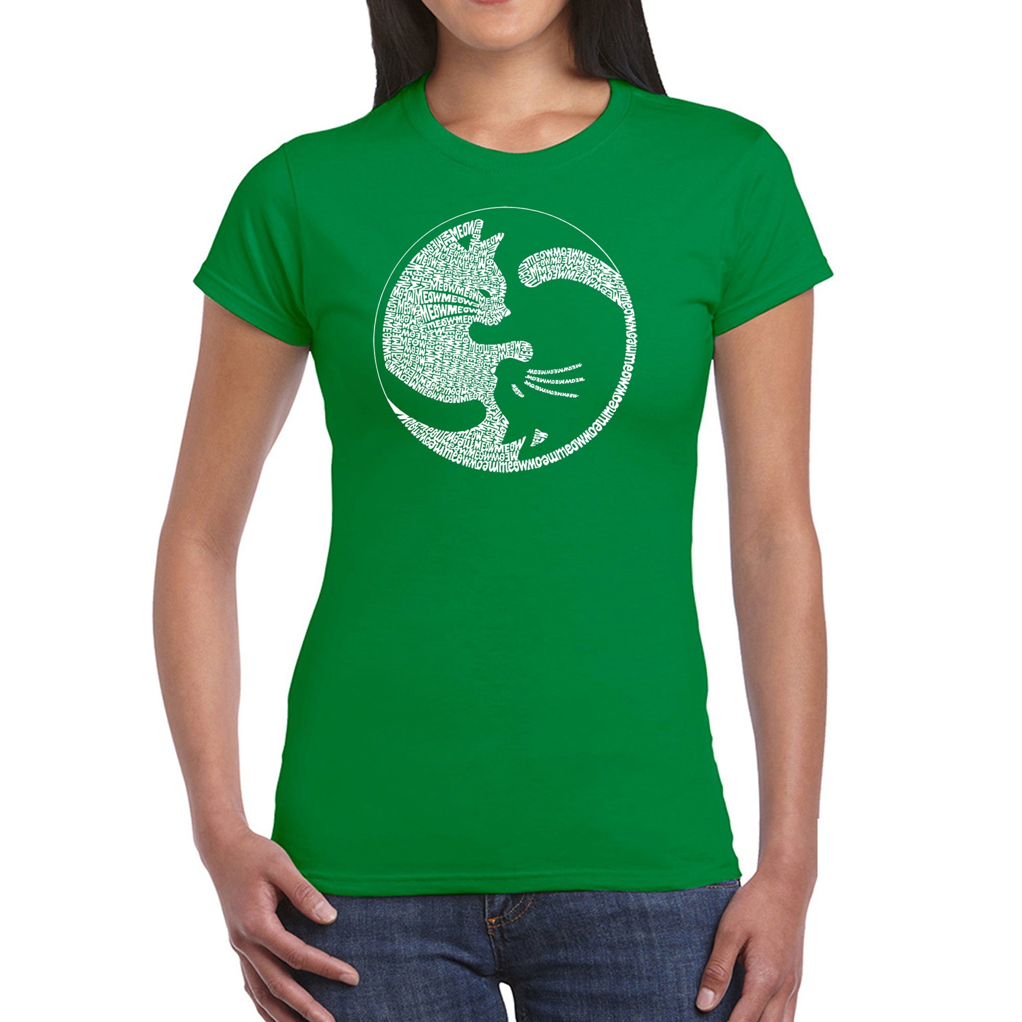 Yin Yang Cat - Women's Word Art T-Shirt - Kelly - Small
