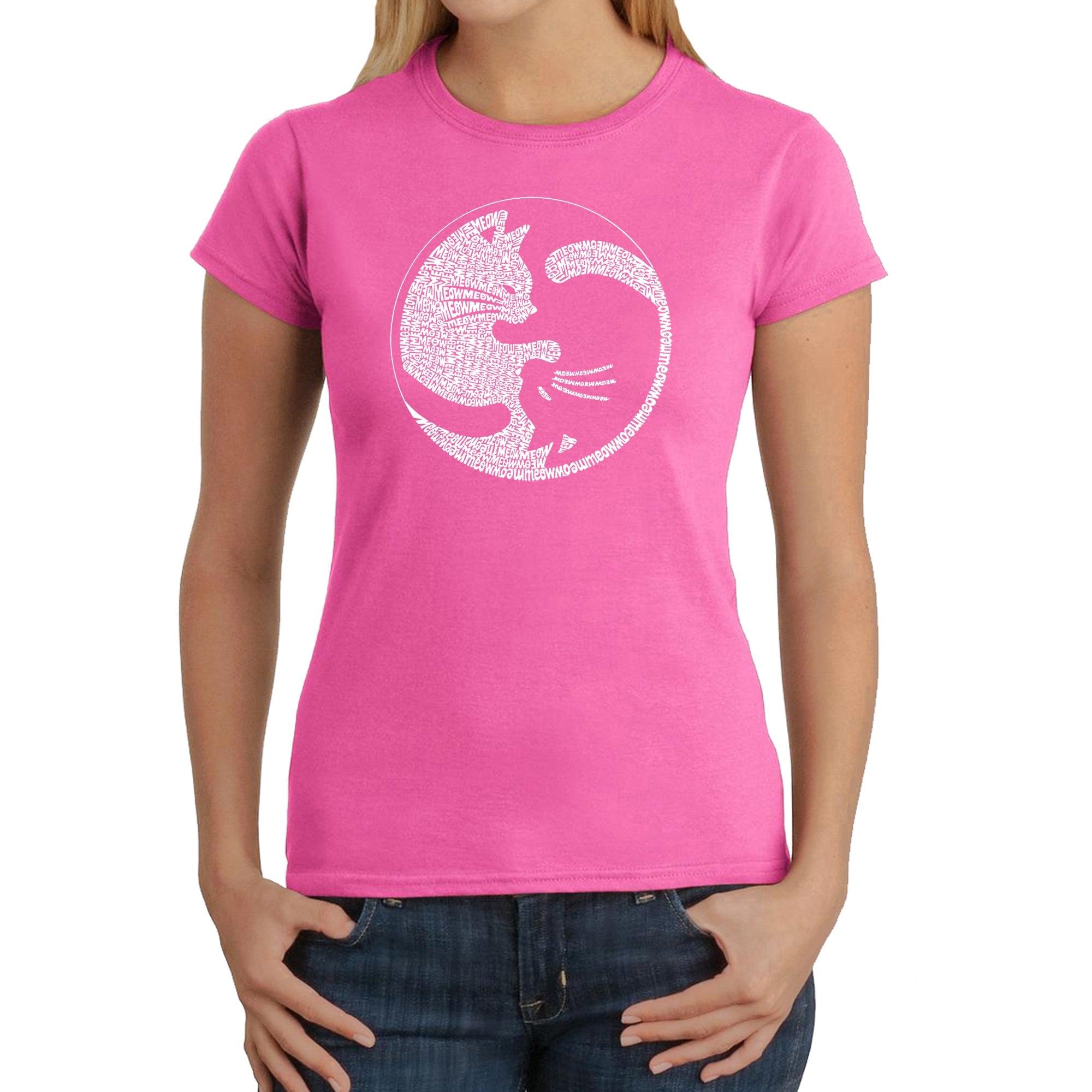 Yin Yang Cat - Women's Word Art T-Shirt - Pink - XS