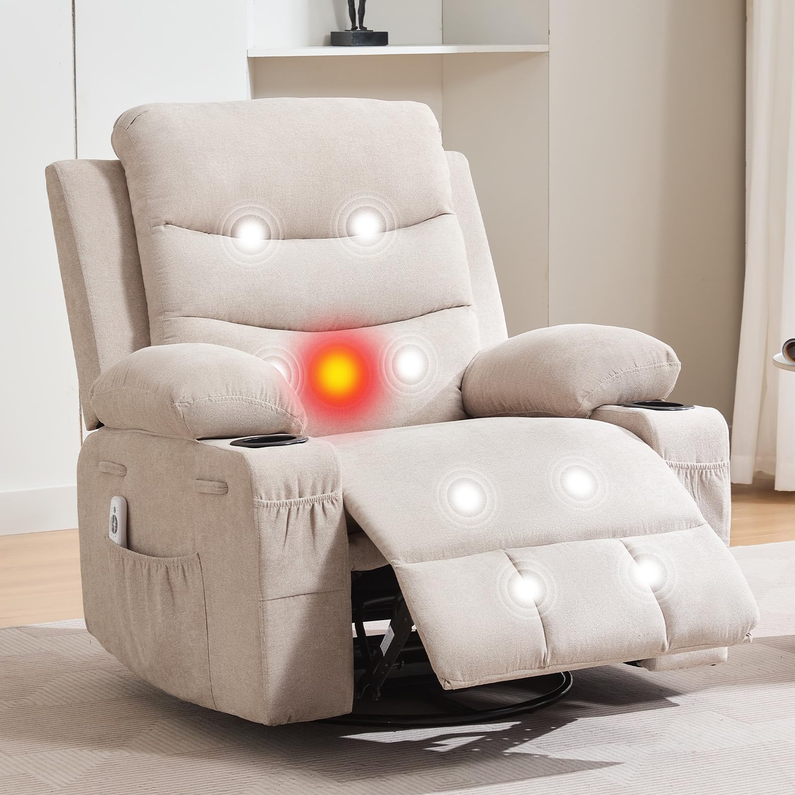 Garvee Power Lift Recliner Chair, Oversize Electric Recliners for Elderly with Heat and Massage, Stand Assist with Cup Holders, Side Pocket, Single So