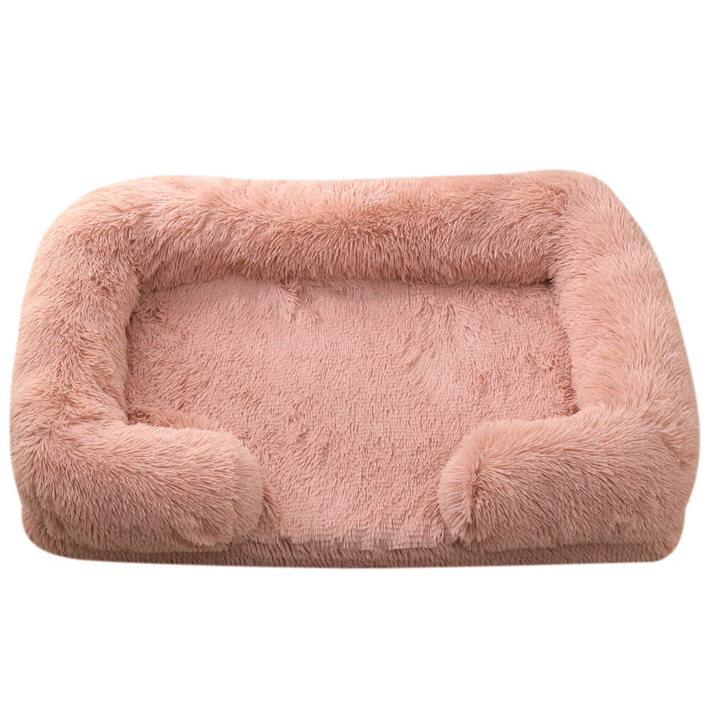 Long Plush - Square Surround Support Deep Sleep Dog Bed, Pink - 2XL