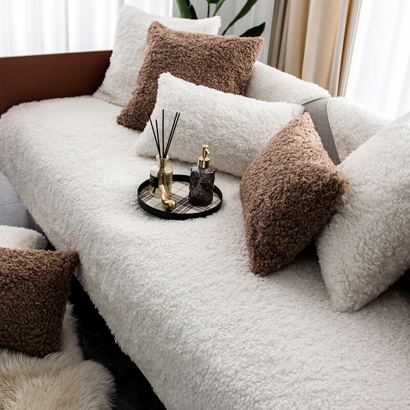 Luxury Warm Fleece Furniture Protective Mat Non-Slip Couch Cover, White - 35.4*47.2 in(1 pc)