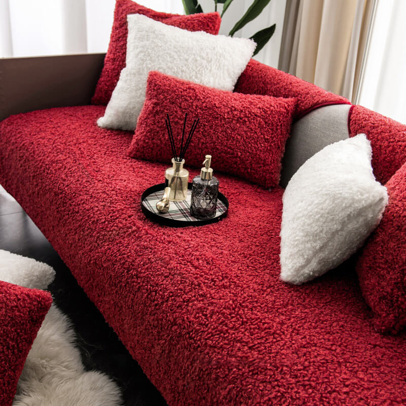 Luxury Warm Fleece Furniture Protective Mat Non-Slip Couch Cover, Red - 27.6*27.6 in(1 pc)