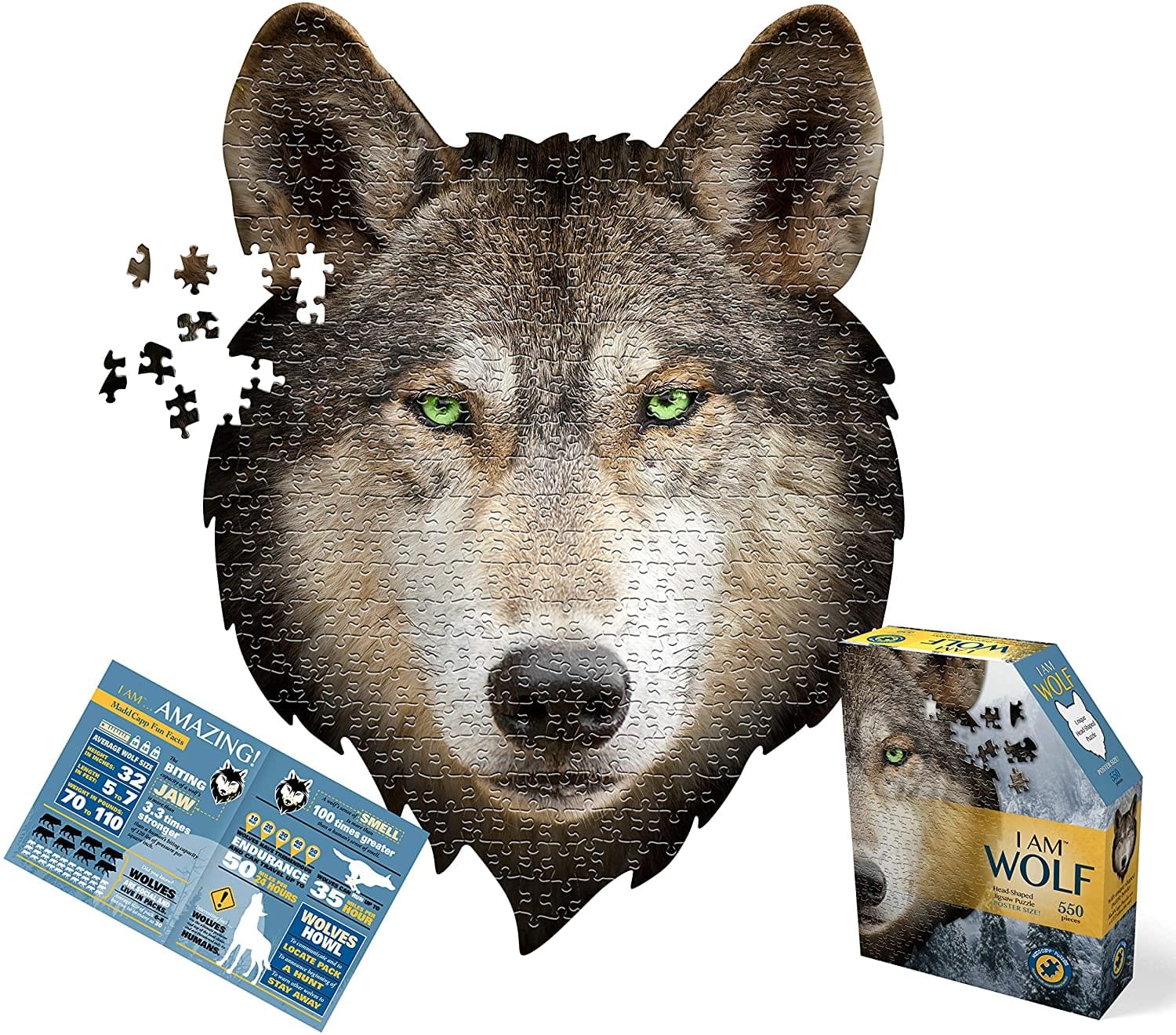 I AM Wolf 550 Piece Animal Head-Shaped Jigsaw Puzzle